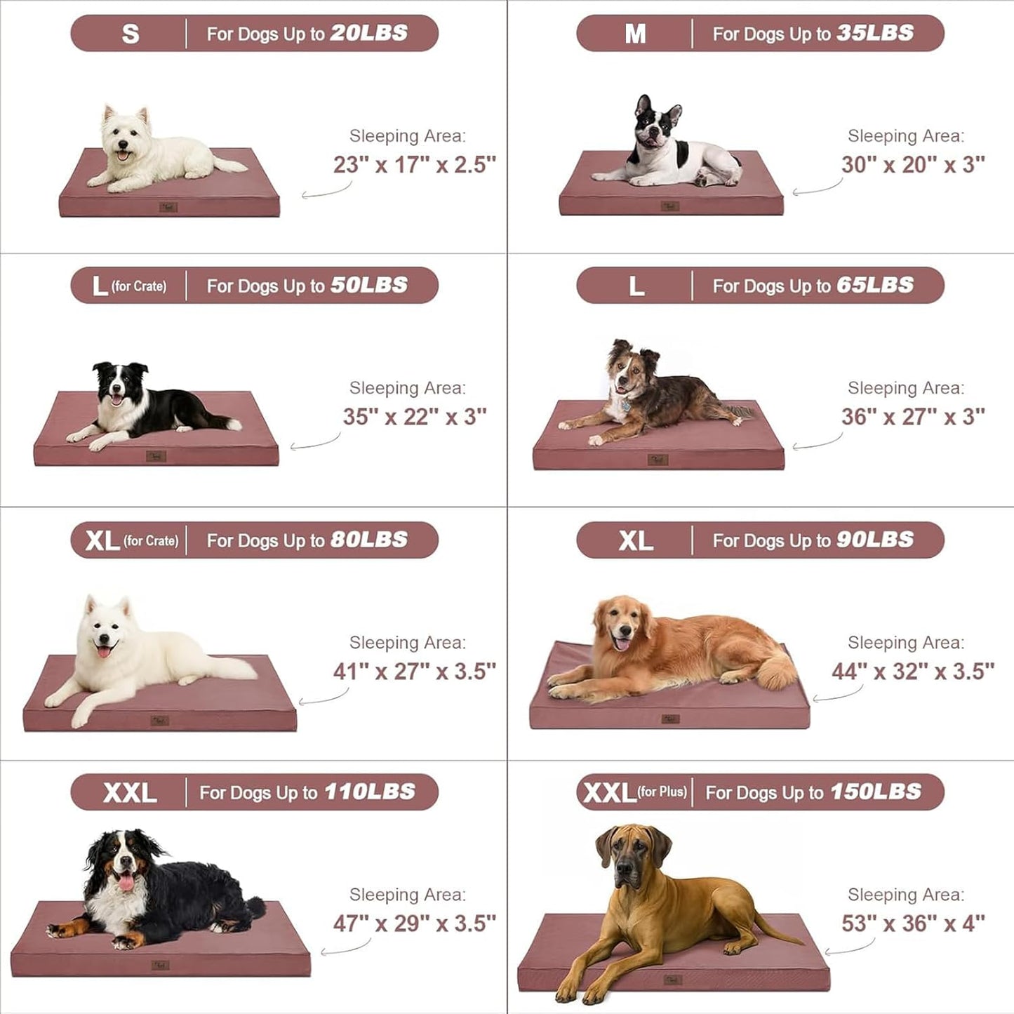 Outdoor Dog Bed for Small Dogs, Waterproof Dog Crate Bed for Small Dogs, Orthopedic Egg Crate Foam Puppy Beds with Washable and Removable Oxford Cover, Pink