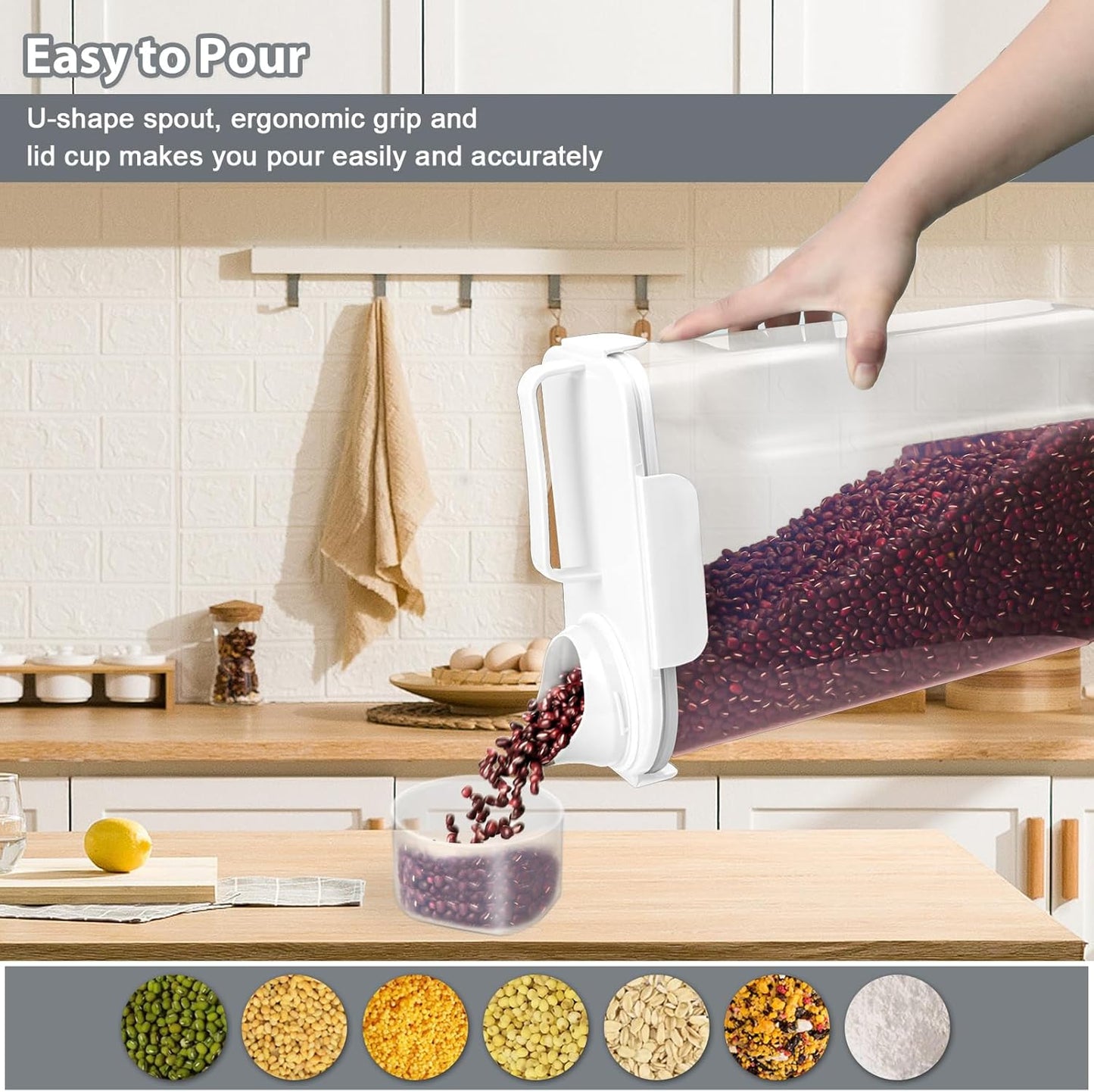 Rice Container, Airtight Rice Storage Container 10lb, Cereal Containers Storage, BPA Free Food Dispenser with Pouring Spout Handle for Flour Pasta Grain, Pet Dog Cat Bird Food Storage Container