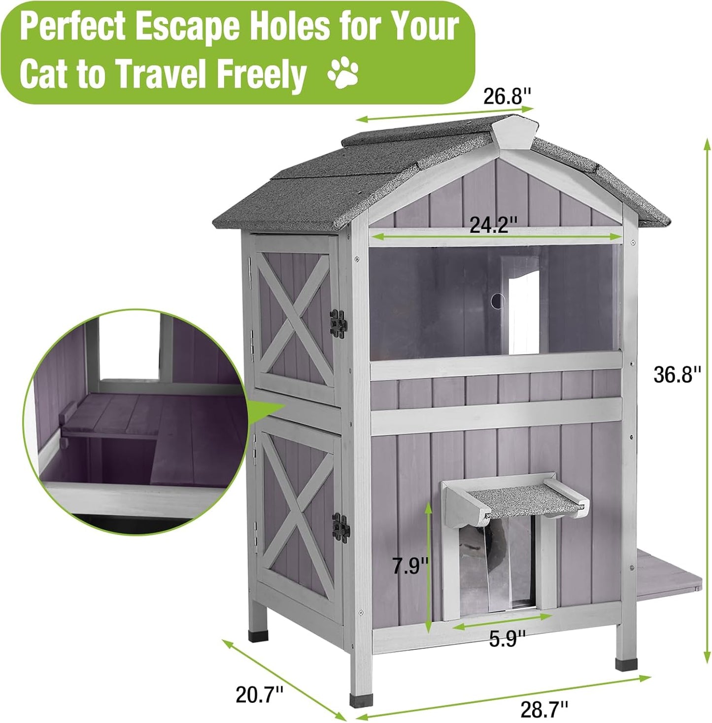 GUTINNEEN Outdoor Cat House Weatherproof Feral Cat Shelter with Escape Doors - 2-Story（AIR94）