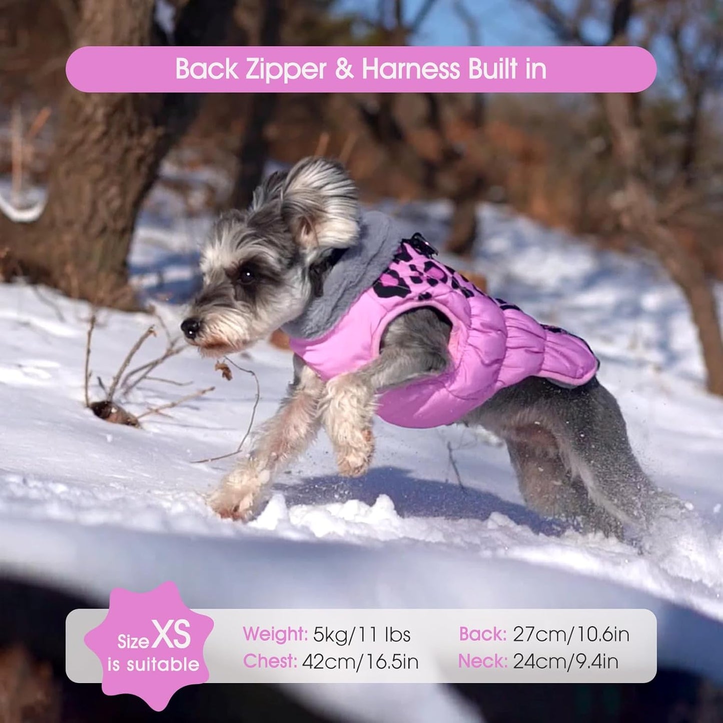 FUAMEY Dog Coat for Large Dogs,Waterproof Dog Winter Jacket with Harness Built in Puppy Cold Weather Coats Reflective Pet Vest with Zipper Warm Fleece Dogs Snowsuit Windproof Pink Leopard XXL