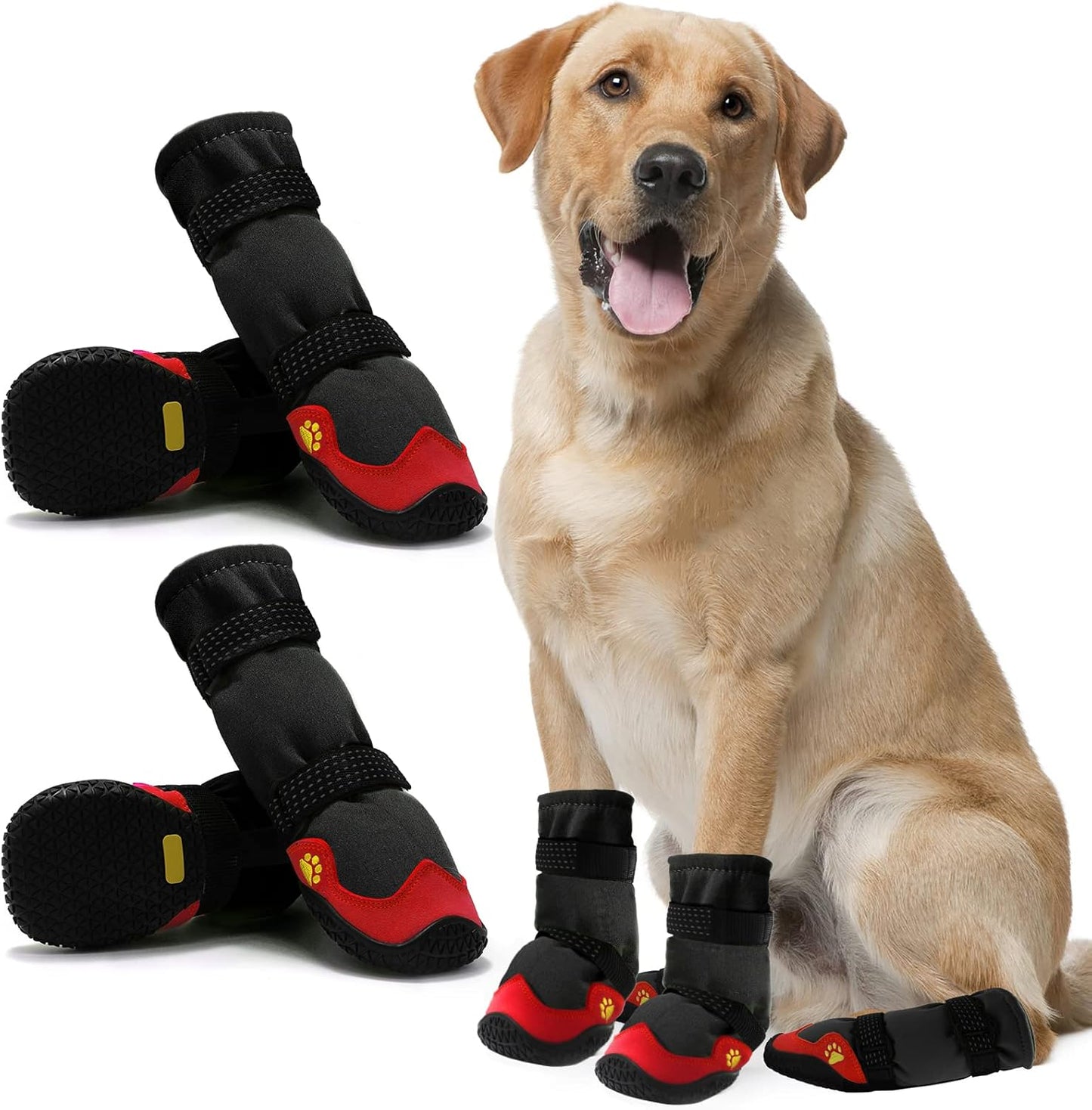 Dog Shoes for Hot Pavement Anti-Slip Dog Boots & Paw Protectors for Summer Rainy Day Dog Snow Boots Waterproof Dog Shoes for Small Medium Large Dogs with Reflective Straps for Hiking 4Pcs