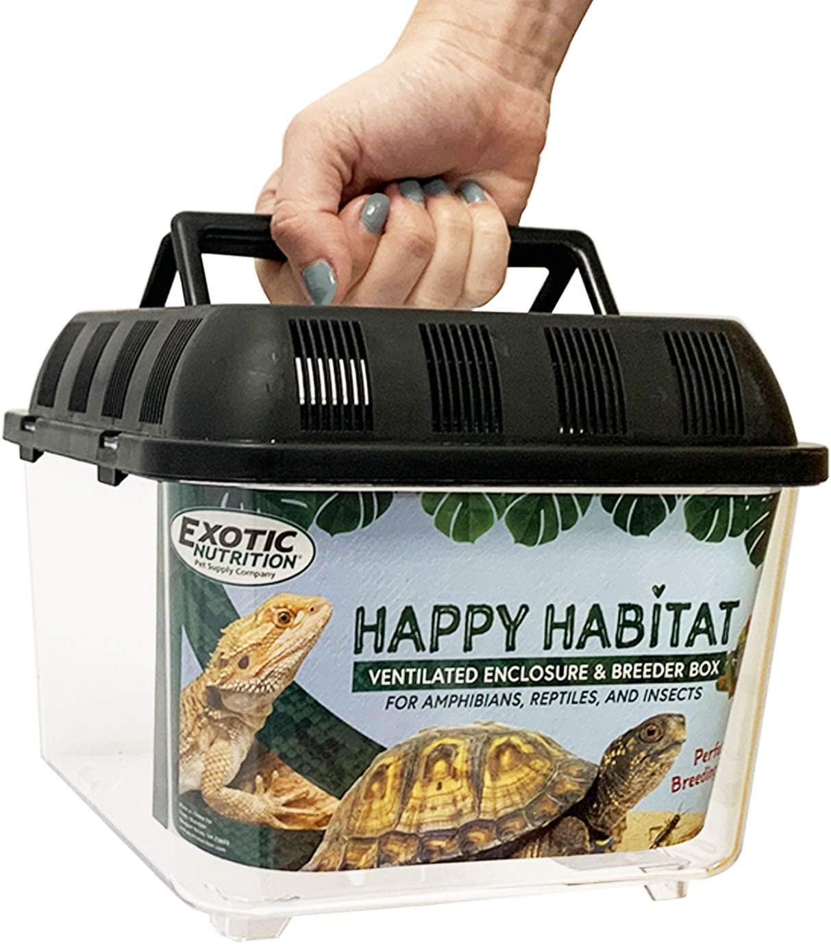 Happy Habitat (Standard) - Ventilated Enclosure & Breeder Box - for Live Feeder Insects, Reptiles, Amphibians & Other Small Pets - Durable Plastic Portable Terrarium