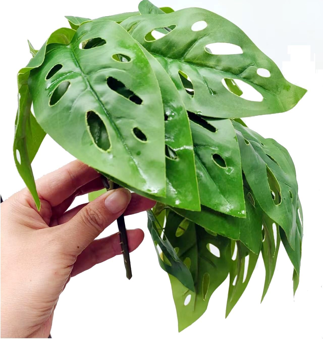 Reptile Plants for Terrarium Decor, Amphibian Habitat Decor, Reptile Tank Accessories, Artificial Hanging Plants with Suction Cup-2 Packs (Swiss Cheese)