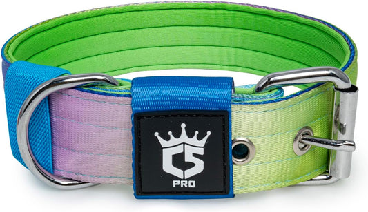 TSPRO Tactical Dog Collar 1.5 Inch Wide Thick Dog Collars with Heavy Duty Metal Buckle, Durable, Strong, Adjustable for Medium to Large Dogs (Rainbow M)