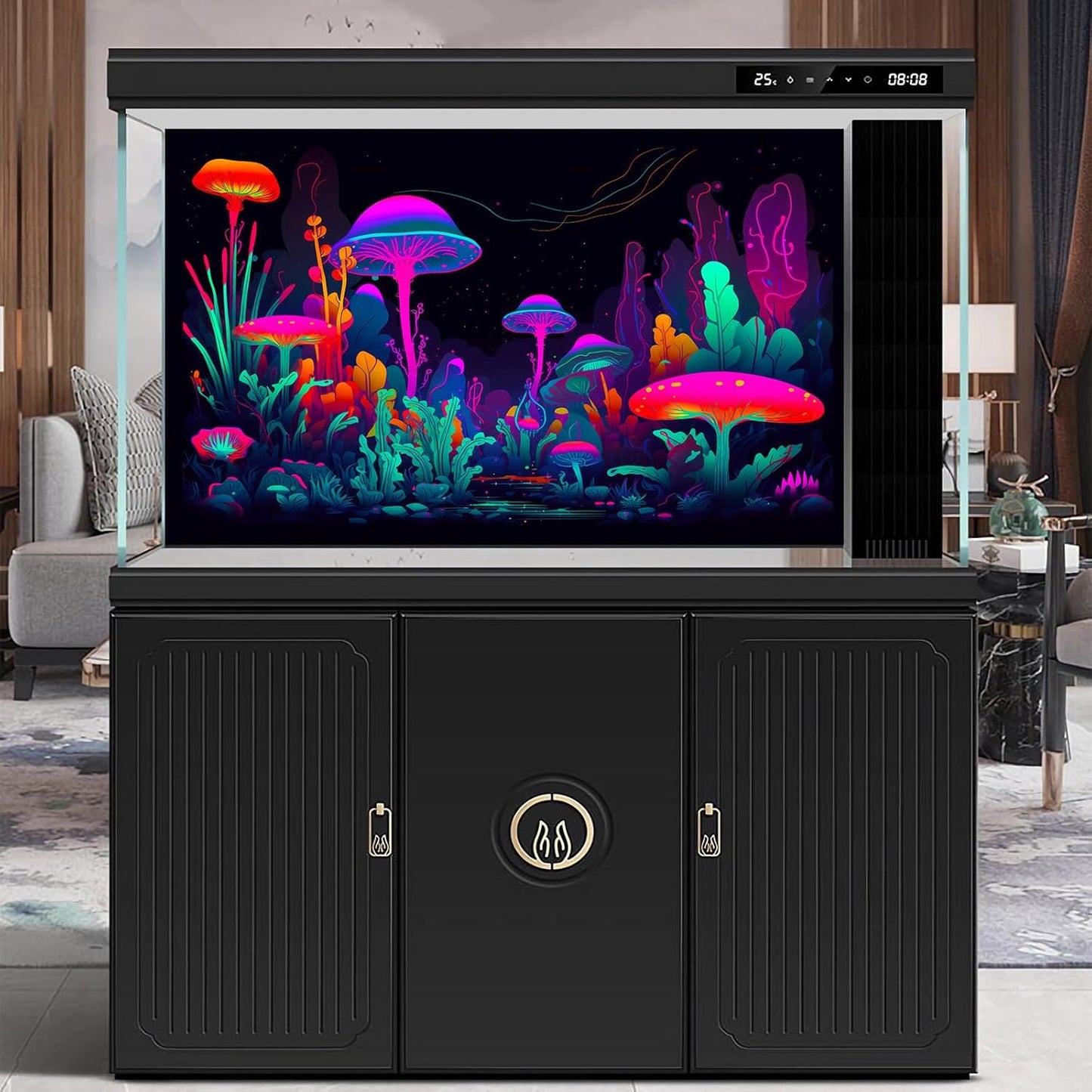 Mushrooms Aquarium Background Mushrooms in Dark Forest with Bright Colors Terrarium Background Tranquil Lake Cartoon Style Aquatic Plants Fish Tank Backdrop Poster Decorations Wallpaper Decor 72x16in