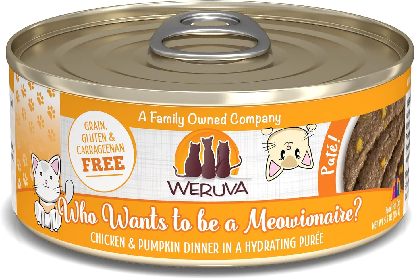 Weruva Classic Cat Paté, Who Wants to be a Meowionaire? with Chicken & Pumpkin, 5.5oz Can (Pack of 8)