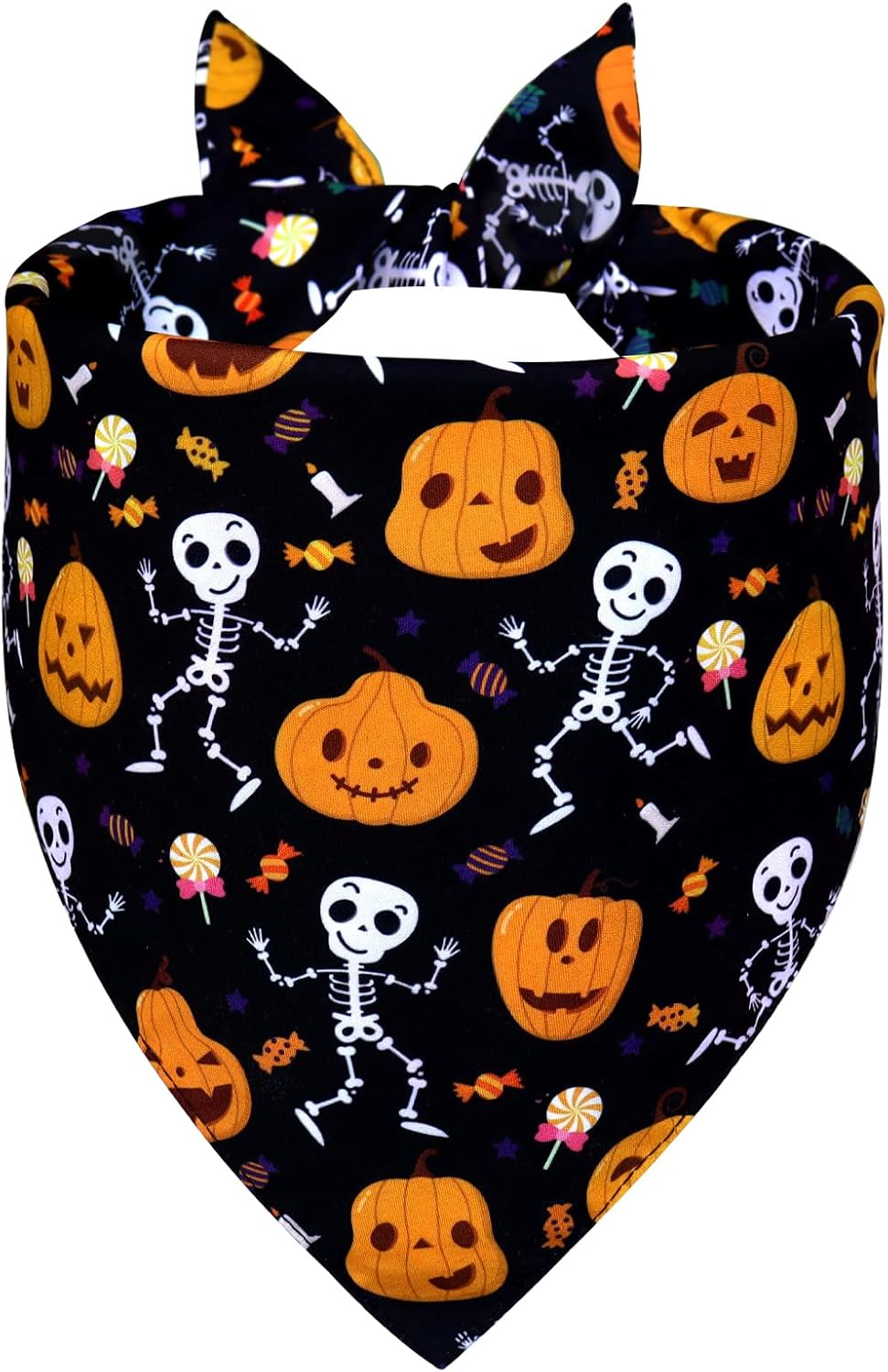 Halloween Dog Bandana for Large Dogs - Reversible Black Skull Pumpkin Print Scarf - Soft & Quick-Dry for Costume Parties