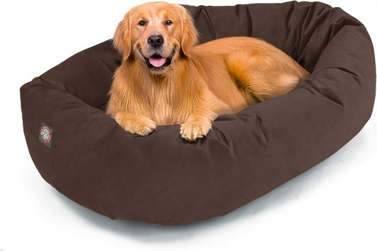 Majestic Pet 40 Inch Suede Calming Dog Bed Washable 40x29x9 (Inch) – Cozy Soft Round Donut Dog Bed w/Spine Support for Dogs to Rest Head - Pet Bed Large – Chocolate (2025)