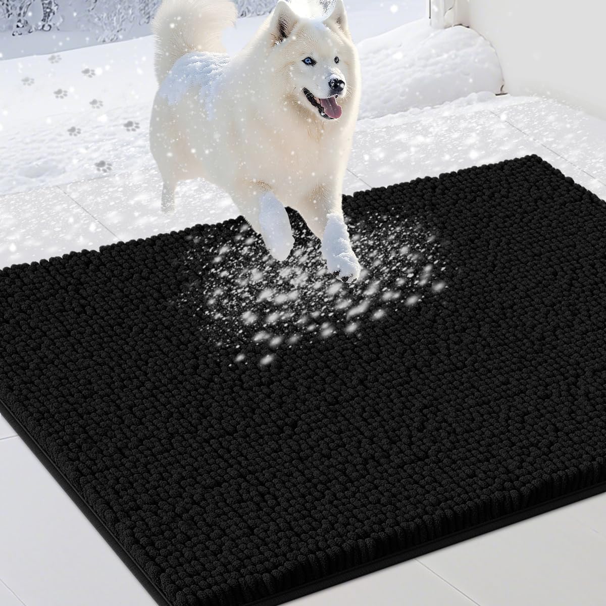 Dog Door Mats for Muddy Paws, Chenille Absorbent Door Mats, Non Slip Heavy Mud Mat for Dogs, Soft Indoor Door Mat for Entryway, Mud Paws, Inside Floor,36" X 24", Black