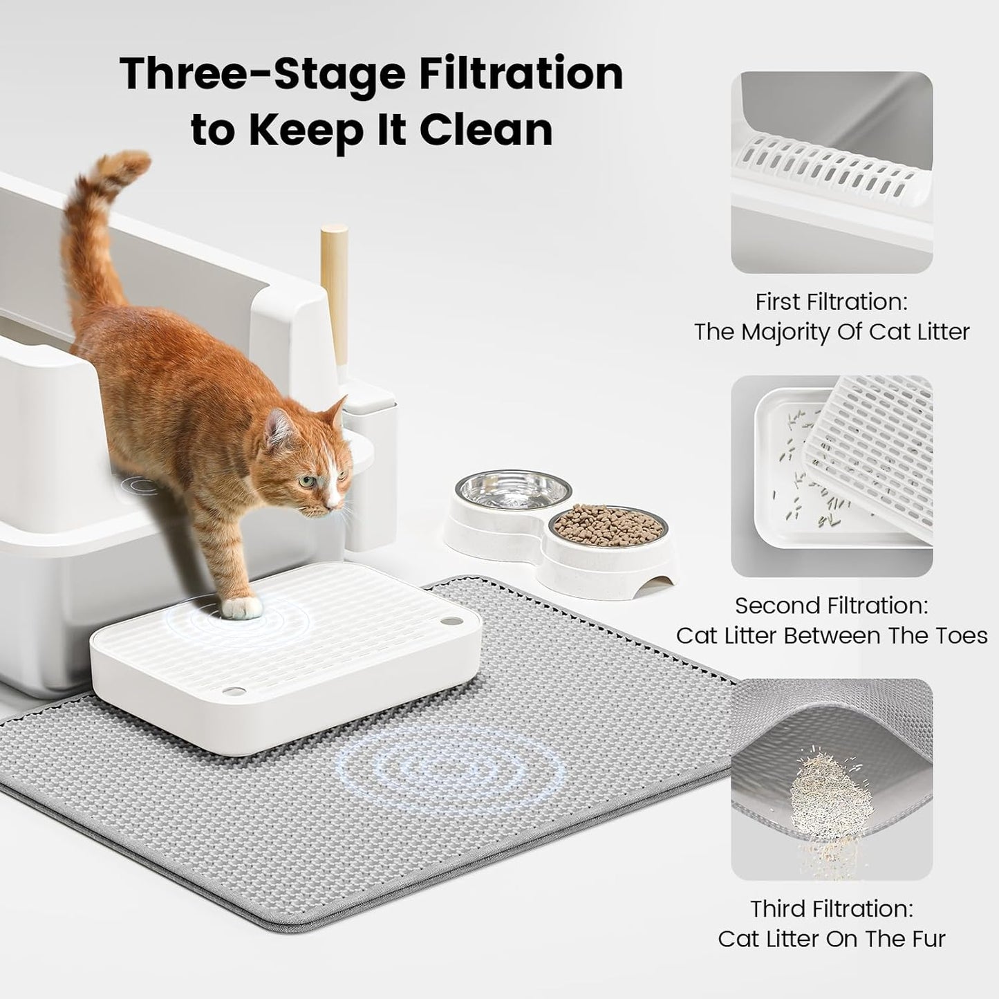 Stainless Steel Cat Litter Box - Enclosed XL Metal Kitty Litter Box with Lid for Big Cats, High Sided, Anti-Leakage, Easy Cleaning, Non-Sticky, Included Litter Mat, Cat Bowl & Spoon
