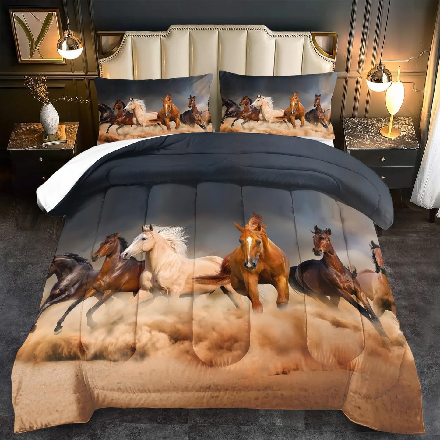 Western Horse Comforter Set King for Boys,Brown Western Cowboy Bedding Sets King Size, Farm Style Animal Horse Quilt for Boys, Southwestern Farmhouse Home Cowgirl Comforter Bedroom Decor