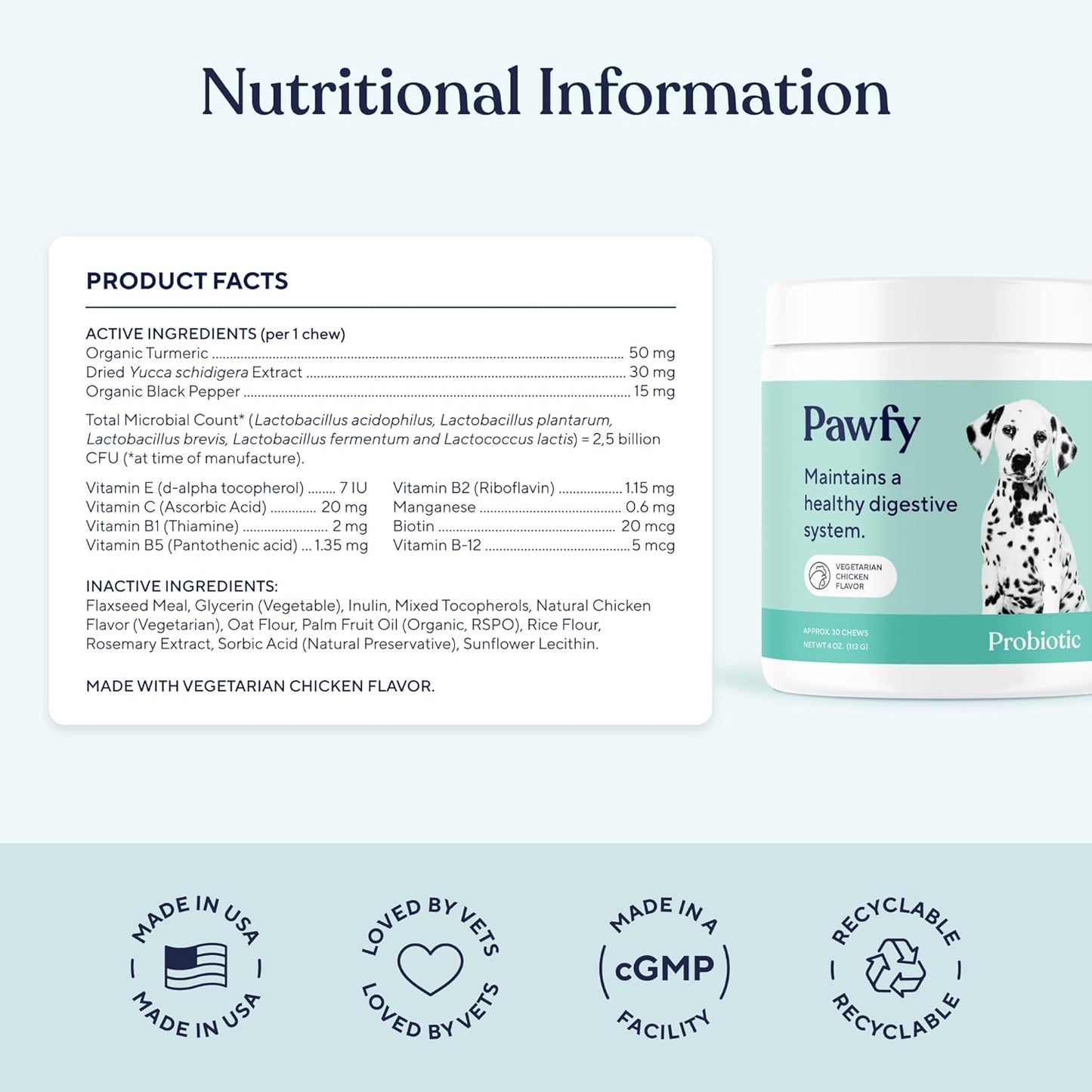 Pawfy Probiotics for Dogs | Supports Digestive Health, Diarrhea for Small and Large Dogs | Improves Gut Health | Anti Yeast Supplements | Promotes Skin Health and Seasonal Allergies Support - 30 Chews