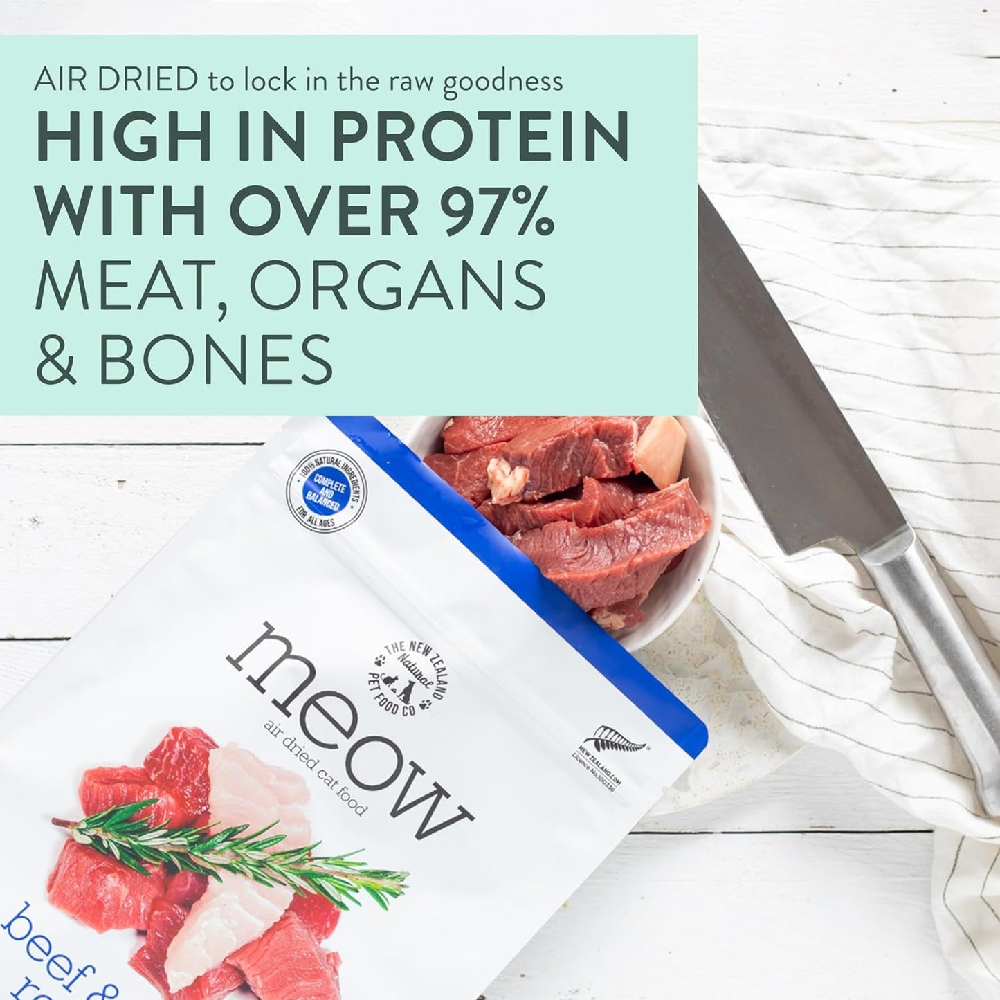 Meow Air Dried Cat Food - Beef & Hoki Recipe - Topper, Mixer or as Cat Training Treats, All Life Stages - 26.5 oz