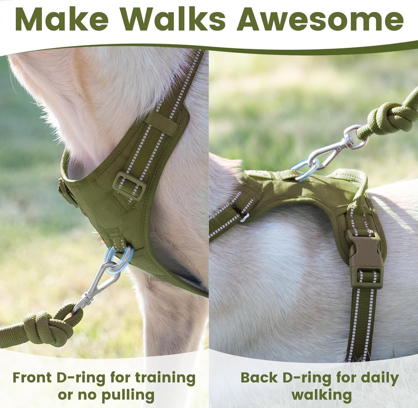 No Pull Dog Harness, Reflective Puppy Vest for Small Medium Large Sized Dog (Misty Green,S)