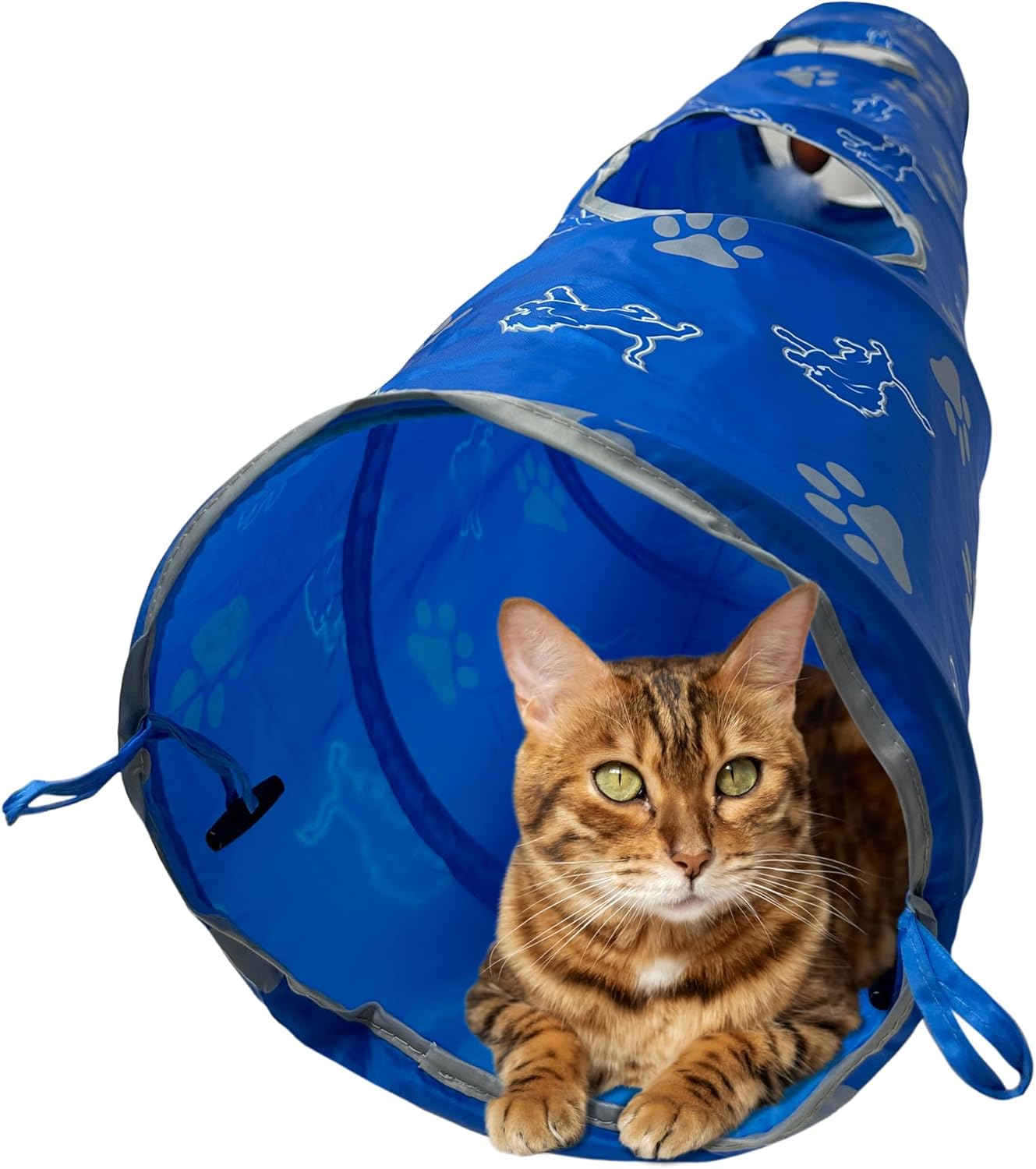 NFL Detroit Lions Cat Tunnel Tube Toy with Plush Football Catnip and Feathers Collapsible Tunnel for Cats to Play, Peek and Hide, Sporty & Fun Cat Tunnel Toy with Team Logo All-Over Design!