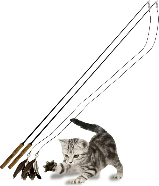 Forever Stick 2 Pack - The Unbreakable Cat Toy Wand, Extra Long Durable Interactive Cat Toy for Indoor Cats, Feather Kitten Toys for Bored Indoor Adult Cats, Bird Teaser Cat Accessories