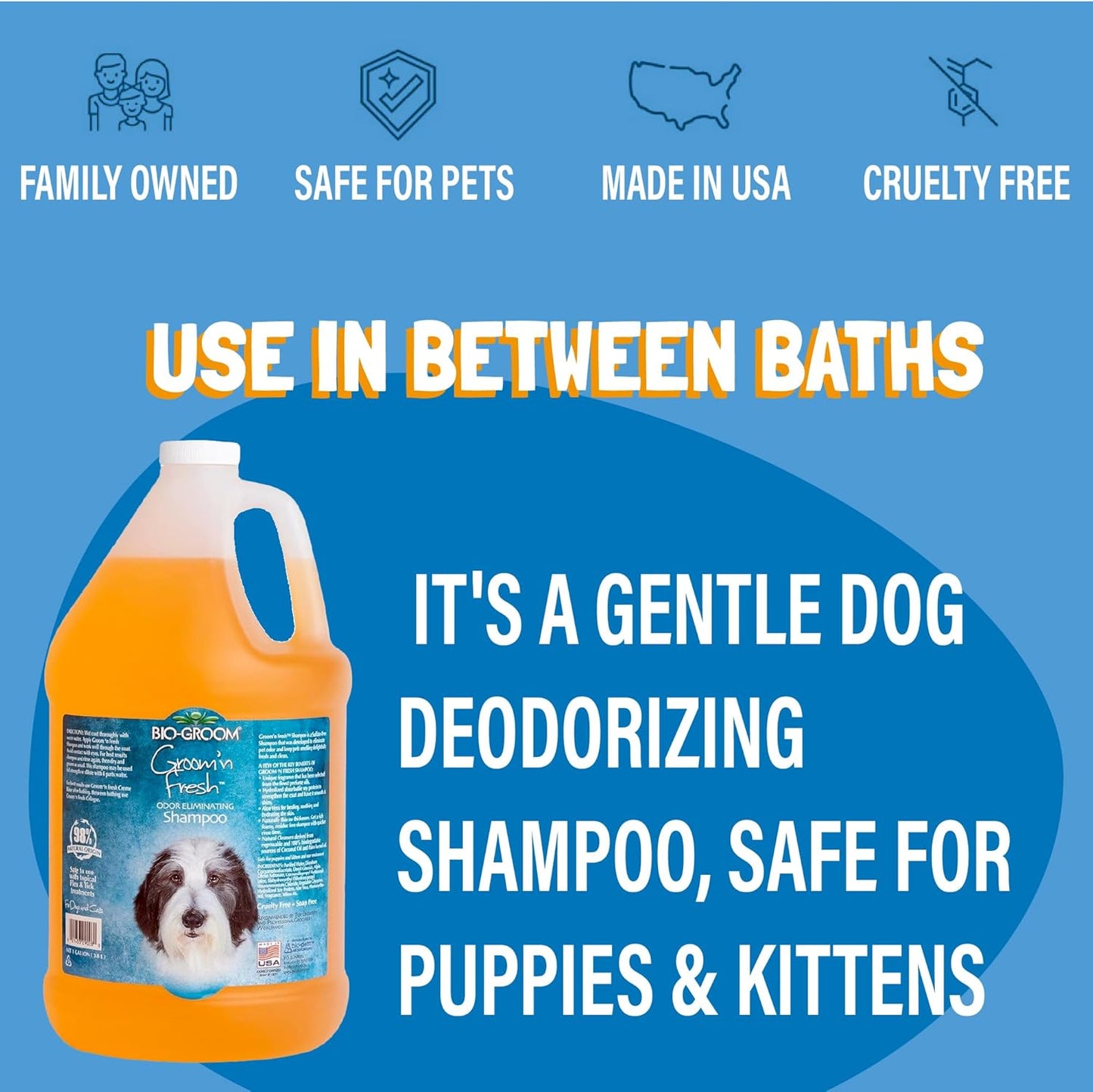 Bio-Groom Groom'n Fresh Dog Shampoo – Odor Eliminating, Dog Bathing Supplies, Puppy Wash, Cat & Dog Grooming Supplies, Cruelty-Free, Made in USA, Dog Products – 1 Gallon
