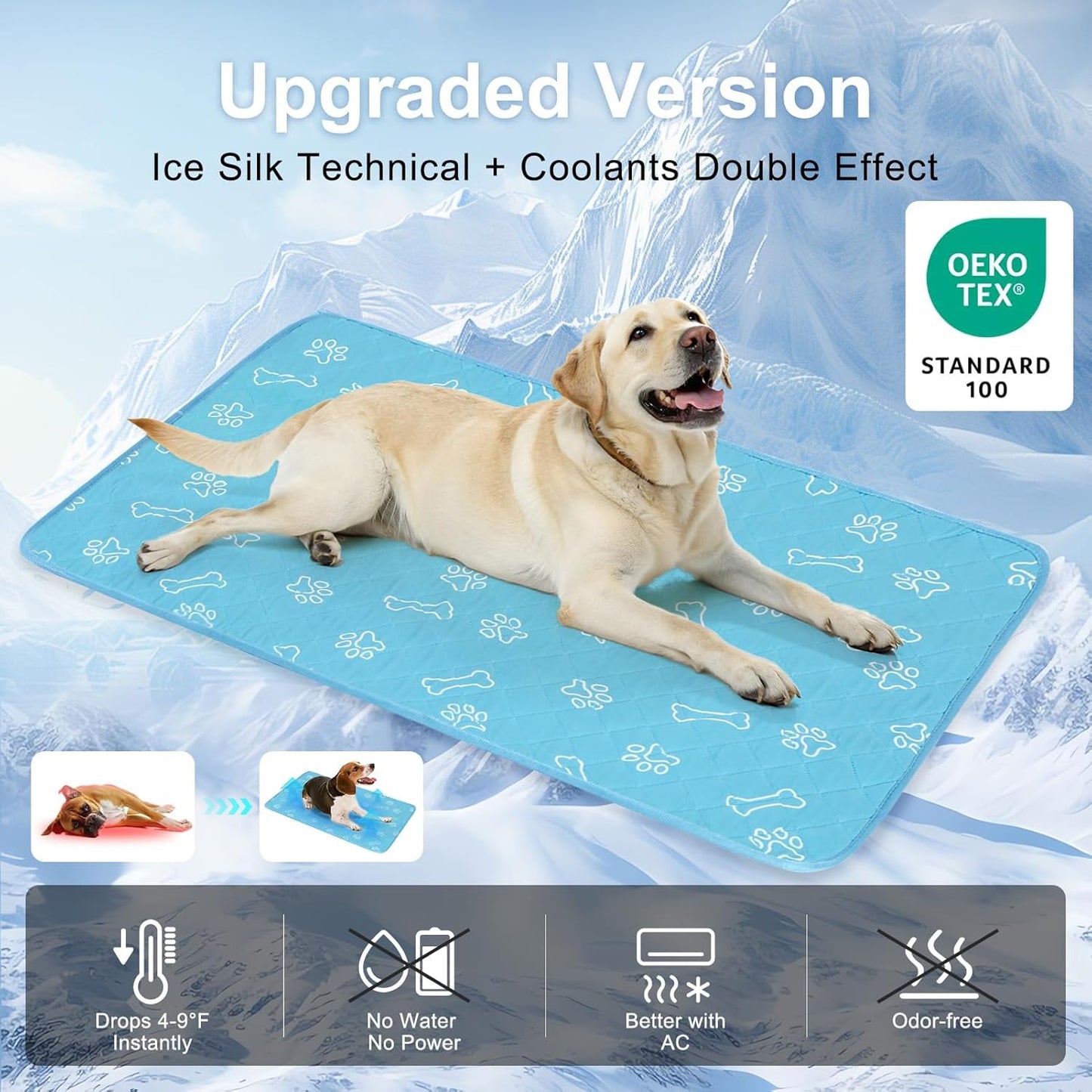 BEAUTYZOO Upgraded Dog Self Cooling Mat Ice Silk Chill Pads for Small Medium Large Dogs Q-MAX＞0.43-Summer Reusable Pet Training Pad - Absorbent Non-Slip Cool Mat for Kennels,Crates,Beds, 22" x 28"