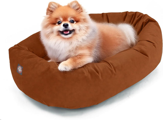 Majestic Pet 24 Inch Suede Calming Dog Bed Washable 24x19x7 (Inch) – Cozy Soft Round Donut Dog Bed with Spine Support for Dogs to Rest Their Head - Pet Bed Small – Rust (2025)