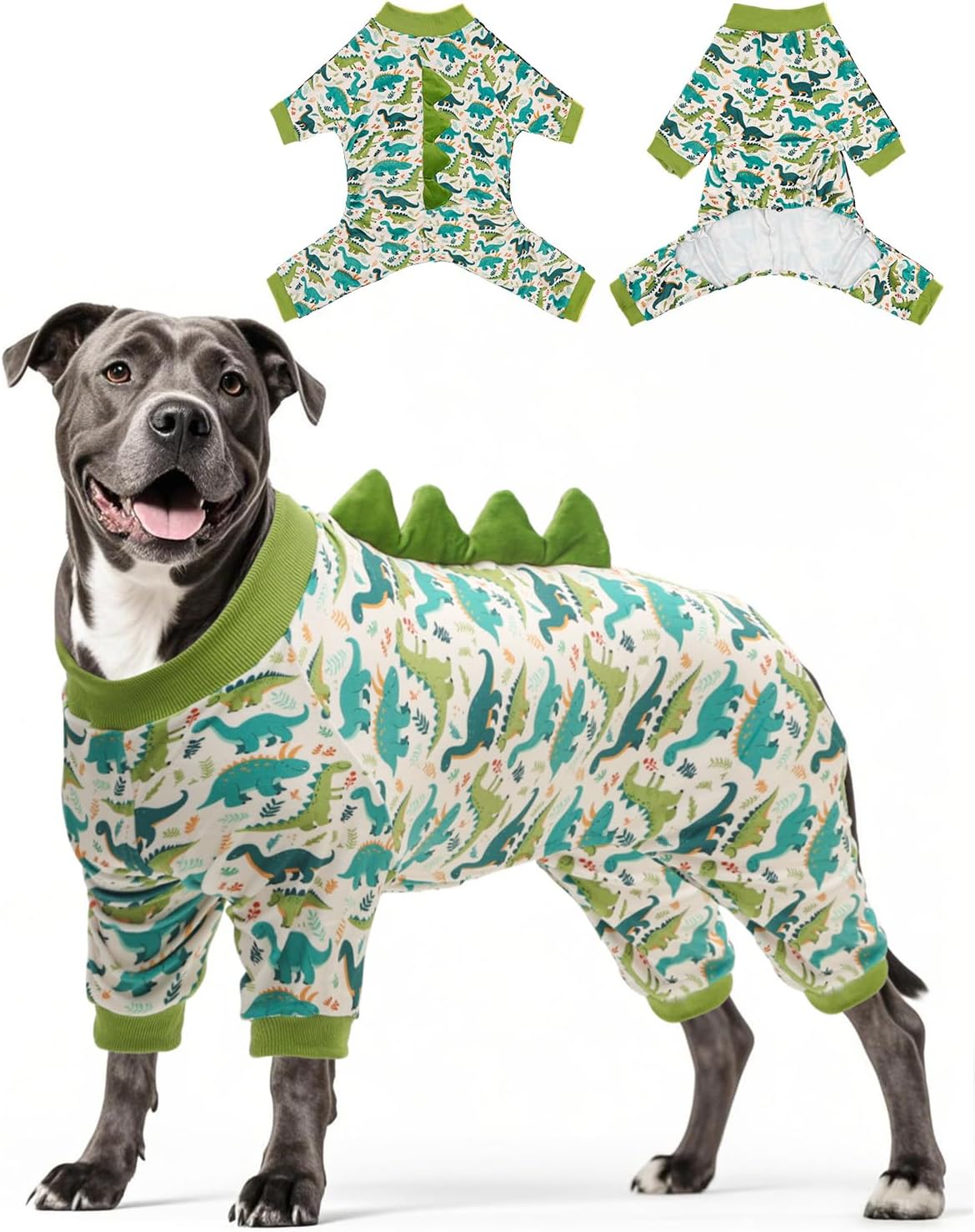 CuteBone Dinosaur Costume Dog Pajamas, Stretchy Spandex Crystal Velvet Sleepwear Coat for Small Dogs, Soft & Warm Pet Outfit Clothes for Cold Weather, Cozy Pullover Design COSP05-4XL