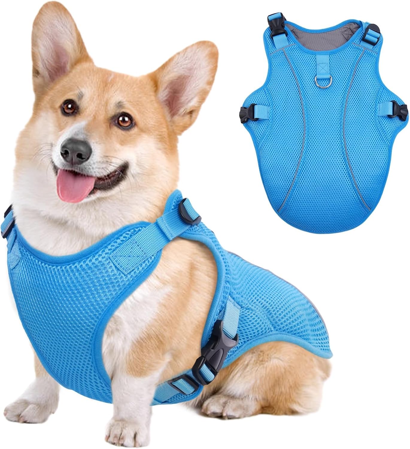 Kuoser Dog Cooling Vest, Pet Cooler Coat, Breathable Doggie Cool Jackets for Medium Dogs, Reflective Cooling Harness, Puppy Summer Essentials Blue L