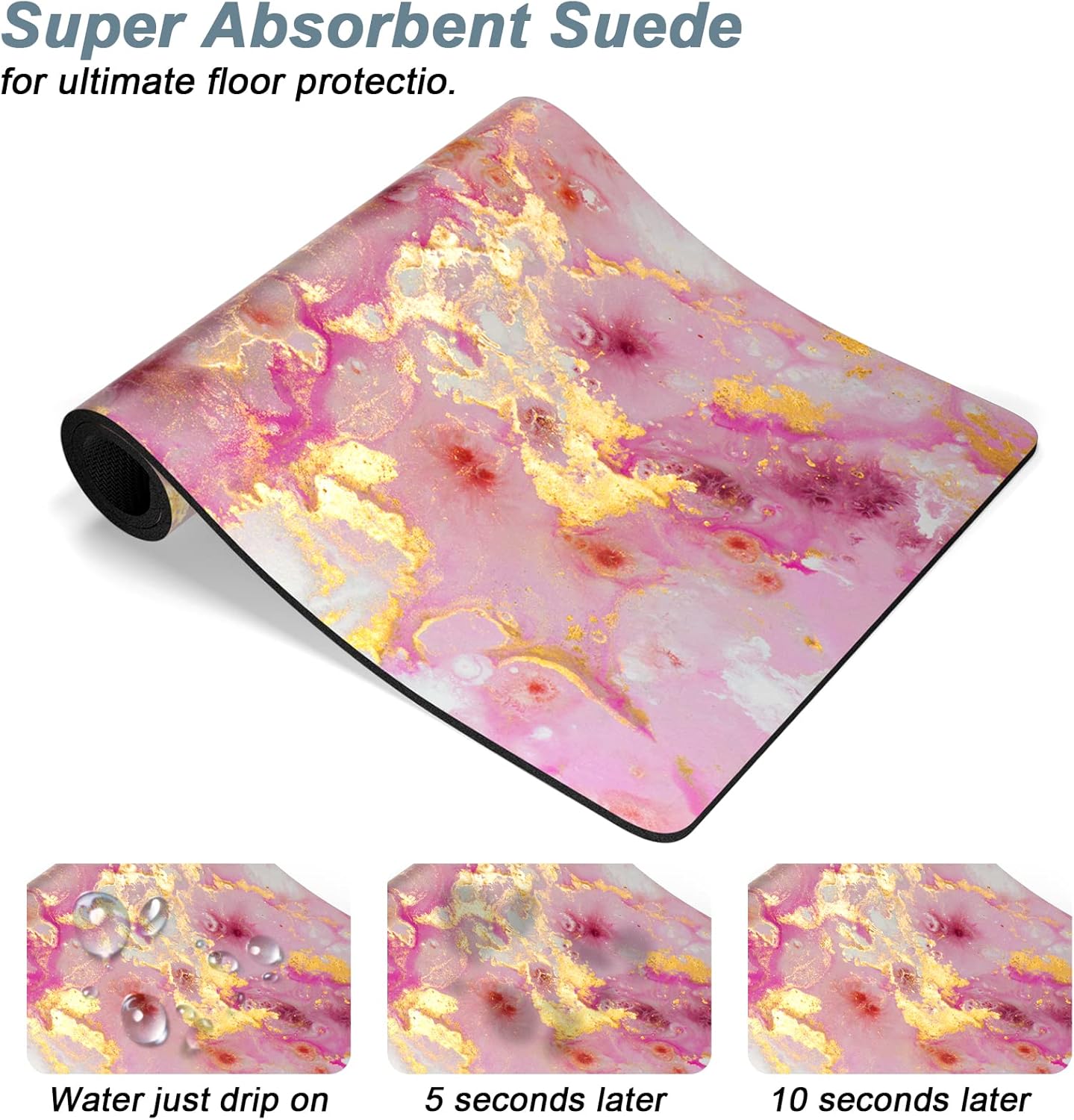 Rnivvi Dog Food Mat, 16" x 24" Absorbent Dog Cat Bowl Mat for Food and Water, Cute Anti-Slip Rubber Pet Feeding Rug Protect Floors, Puppy Placemat for Feeding & Watering Supplies, Pink Gold