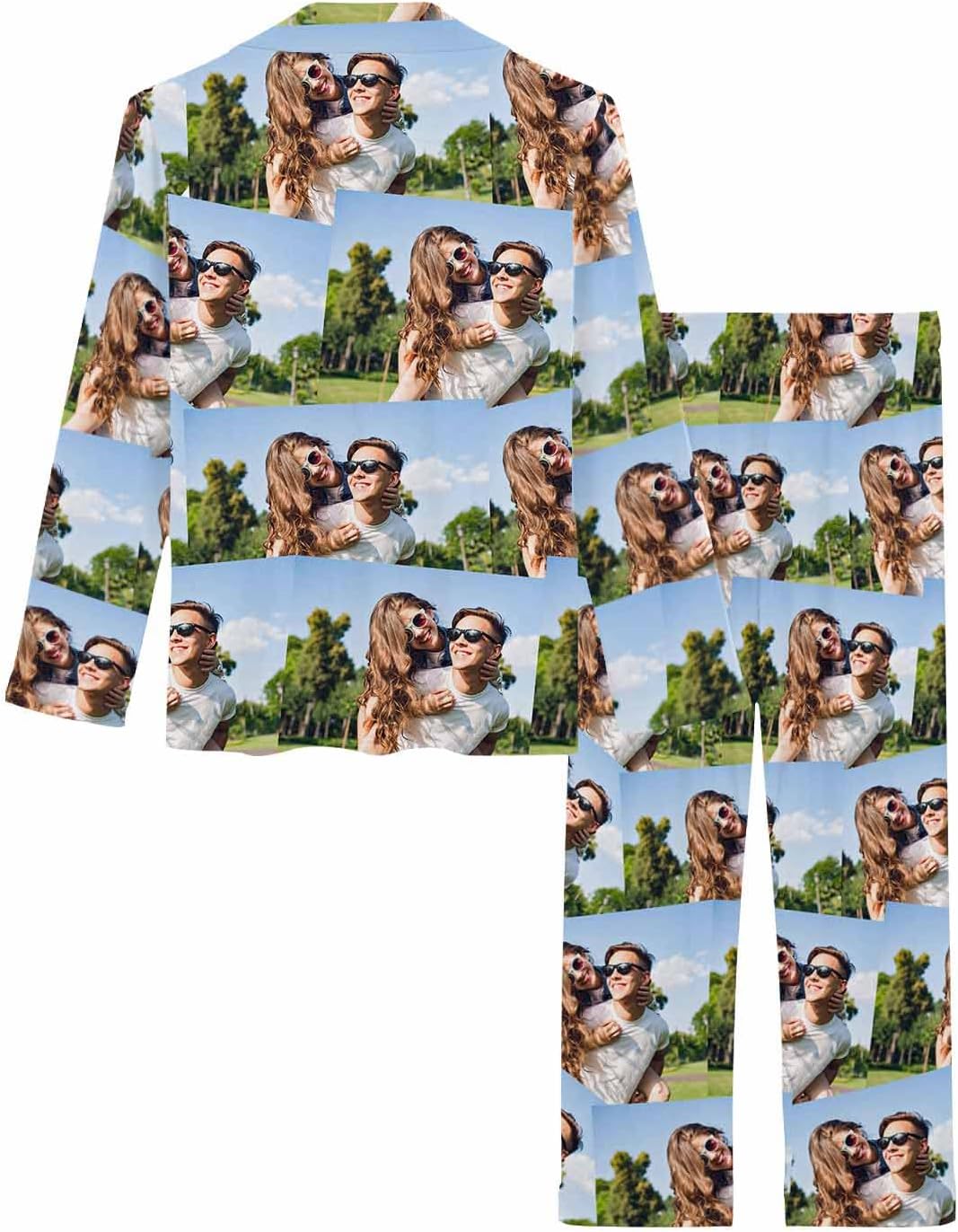 MyPupSocks Custom Face Pajamas for Women Set, Personalized Photo Long Sleepwear XS-XXL