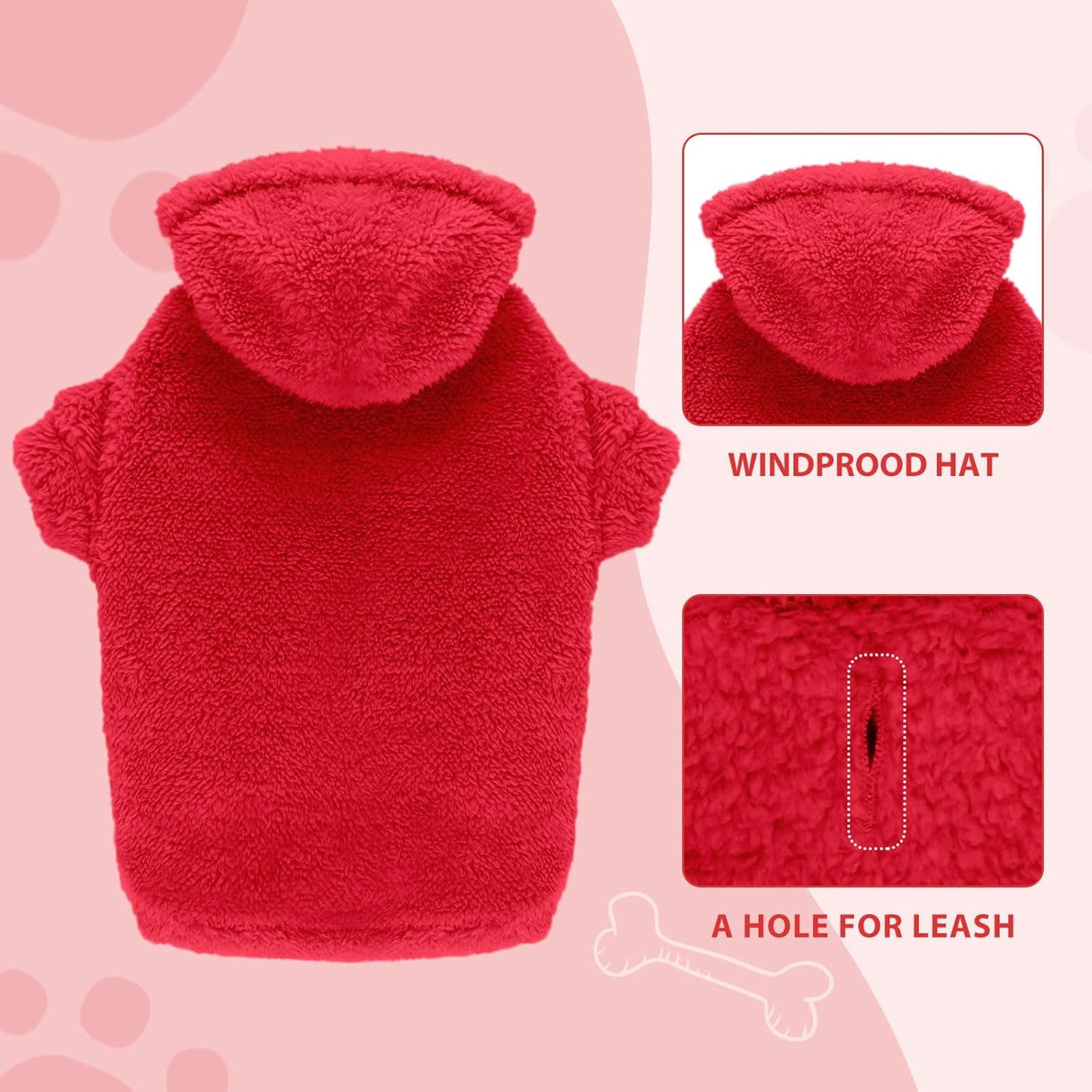 Fuzzy Dog Sweaters for Large Dogs Pet Hoodie Clothes Warm Soft Pet Coats Hooded Sweatshirt Dog Sweaters for Extra Large Dogs(Red-XL)