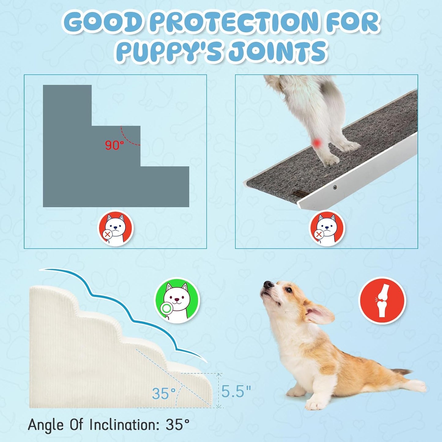 Dog Steps for Small Dogs, 4-Step Pet Ramp Stairs for High Beds and Sofa, Non-Slip Pet Stairs for Small Dogs and Cats, Removable and Easy to Clean Cover, Beige