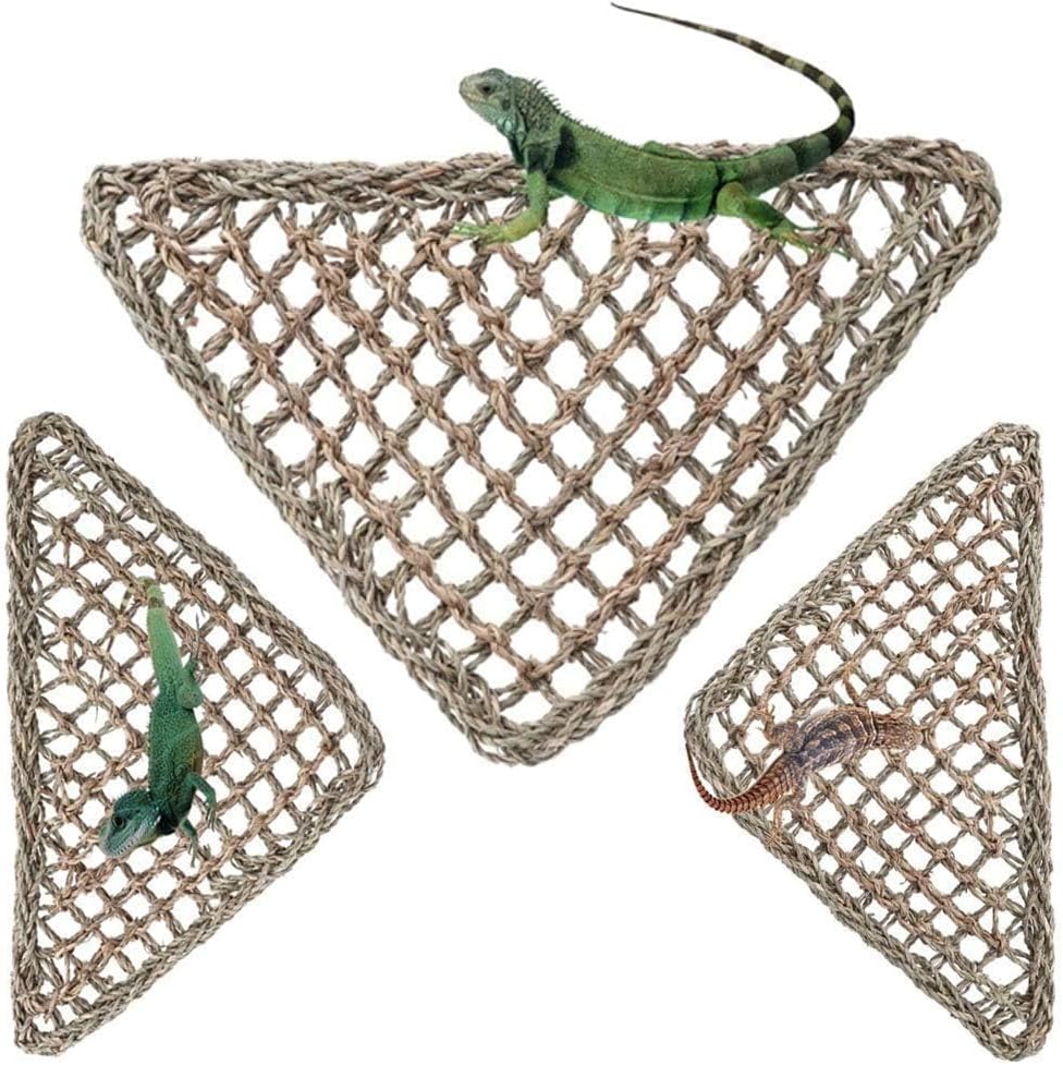 kathson Bearded Dragon Hammock, Bearded Dragon Accessories, Natural Seagrass Reptile Hammock, Reptile Lounger Habitat Decor for Chameleons, Lizards, Geckos, and Snakes（11 x 7.8 x 7.8 inches, 2 PCS）