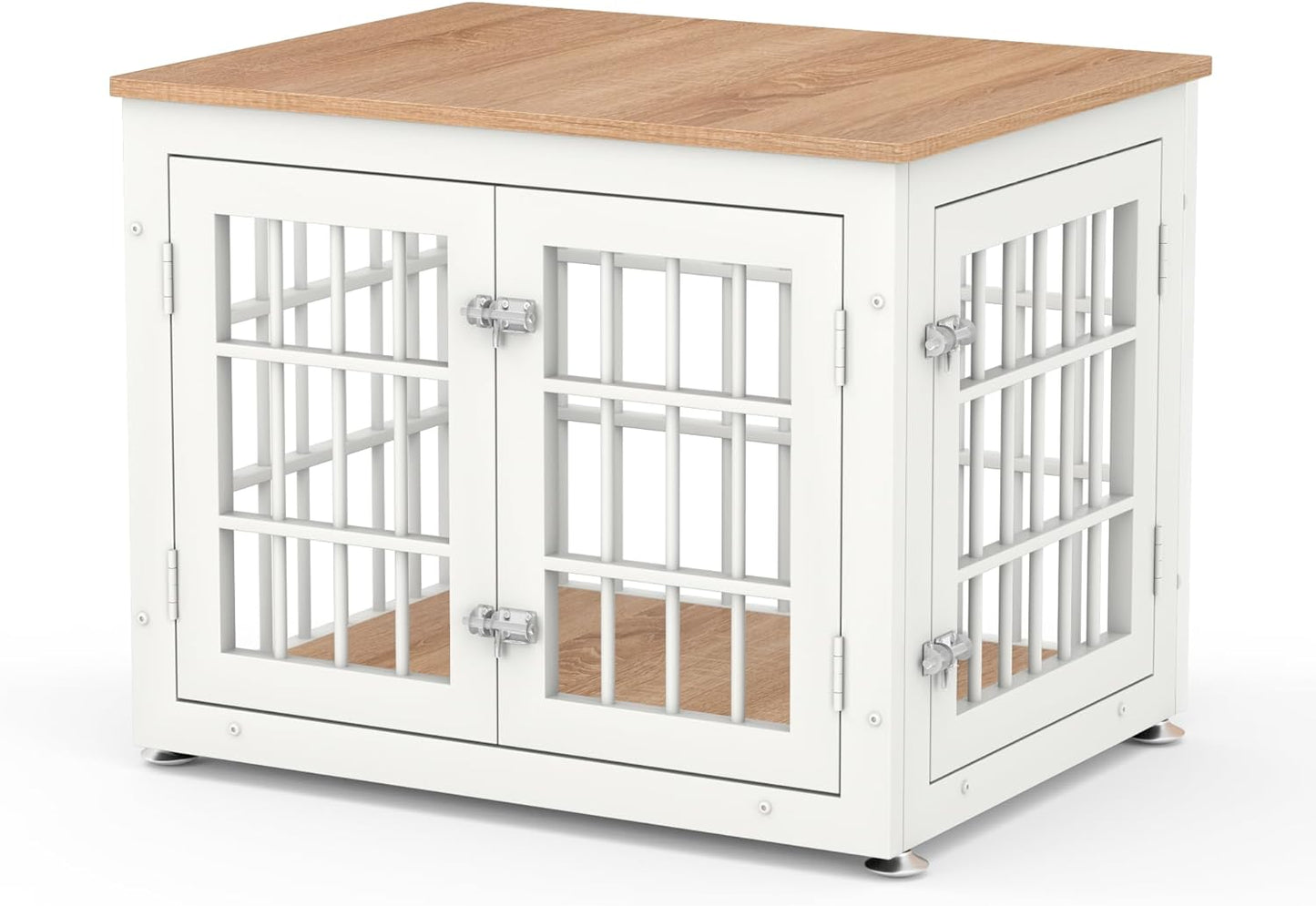 26 Inch Heavy Duty Dog Crate Furniture for Small Dogs, Decorative Pet House End Table, Wooden Cage Kennel Furniture Indoor, White and Natural