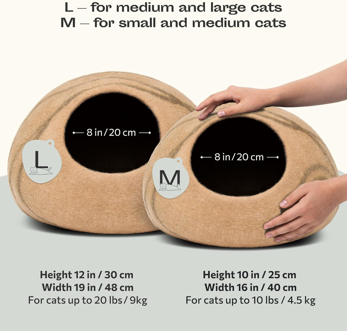 MEOWFIA Cat Cave – Premium Felt Cat Bed for Indoor Cats, Handmade 100% Merino Wool (Beige, Large)