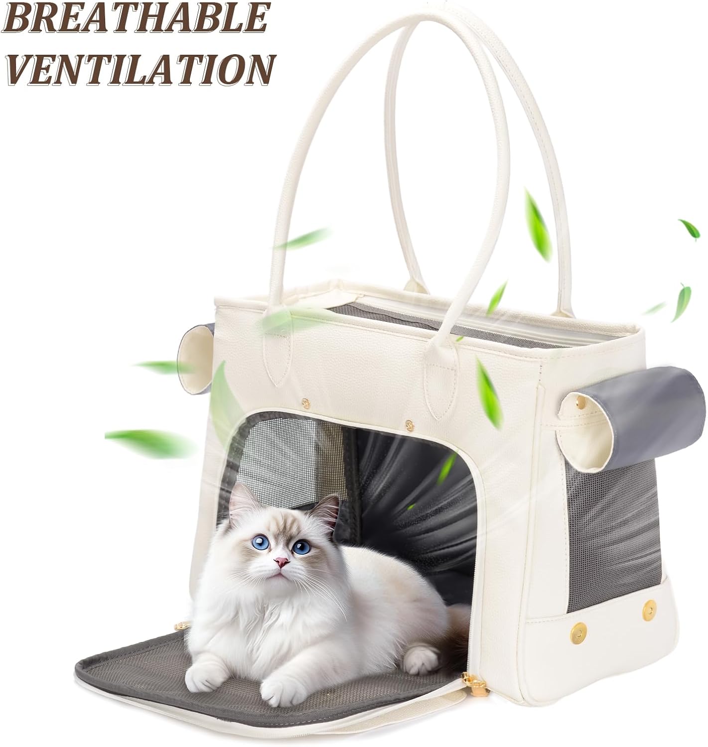 Fashion Pet Carrier Purse for Small Cat and Dog, Luxury Pu Soft-Sided Tote Bag with Large Pockets for Dogs and Puppies (White, 15.8" L x 7.5" W x 11.8" H)