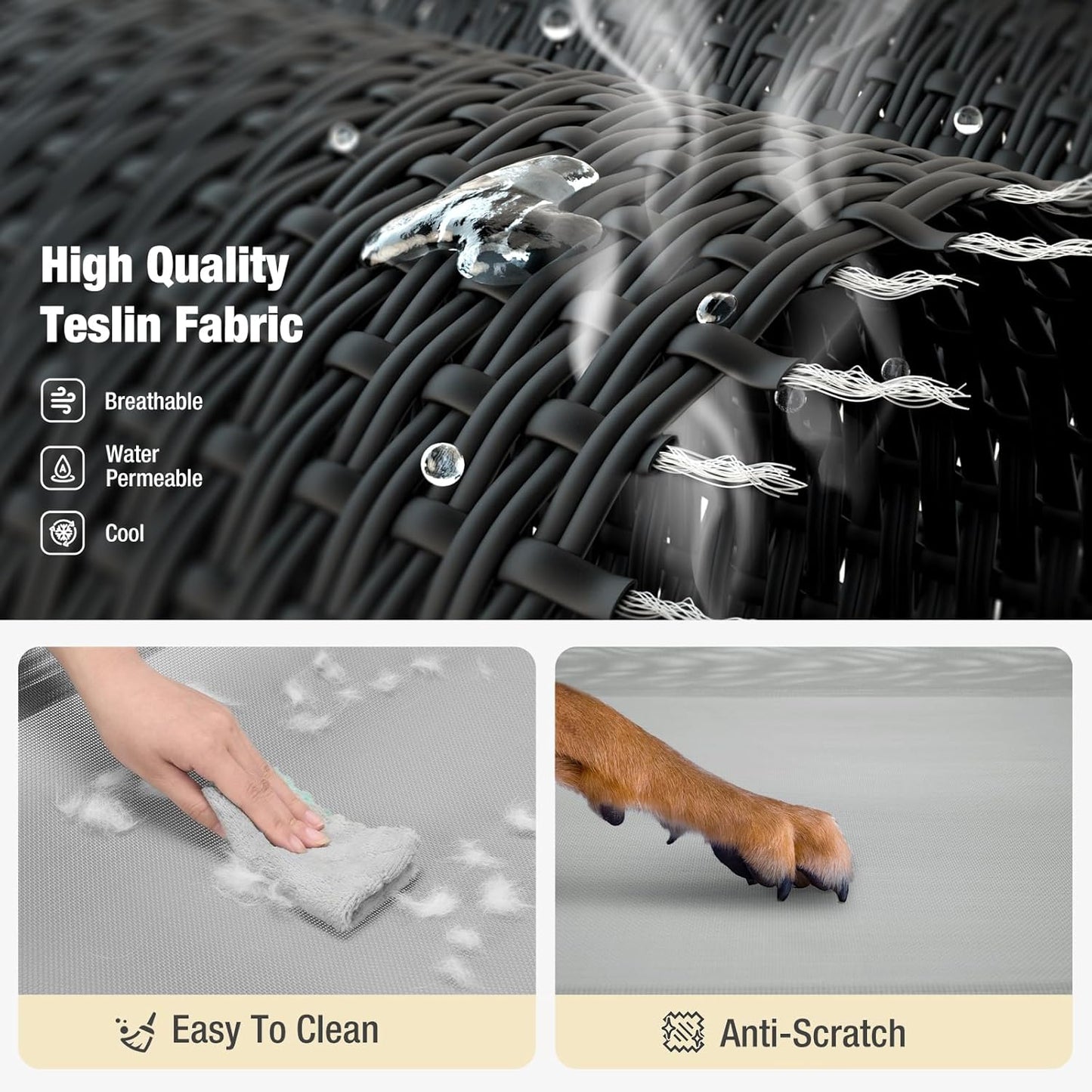 Veehoo Cooling Elevated Dog Bed, Raised Pet Cot with Guardrail & Slope Headrest, Durable Breathable Teslin Mesh, Non-Slip Feet, Washable Dog Couch Bed for Indoor & Outdoor, Large 47" x 32", Gray