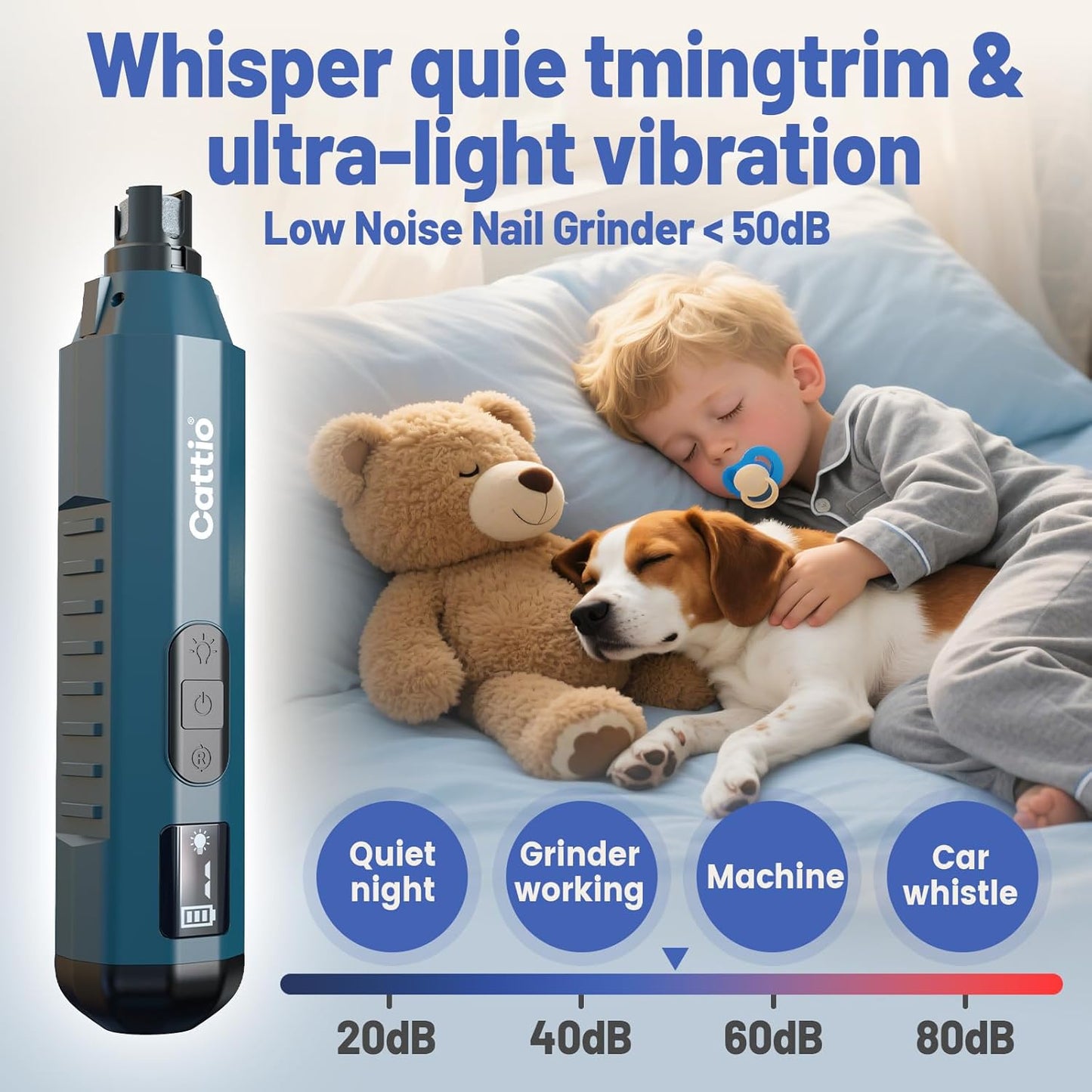 Dog Nail Grinder - Professional Electric Dog Nail Trimmer for Dogs & Cats Quiet Painless Grooming & Smoothing Dog Nail Clipper & File Included - Suitable for Small Medium Large Pets (Dark Blue)