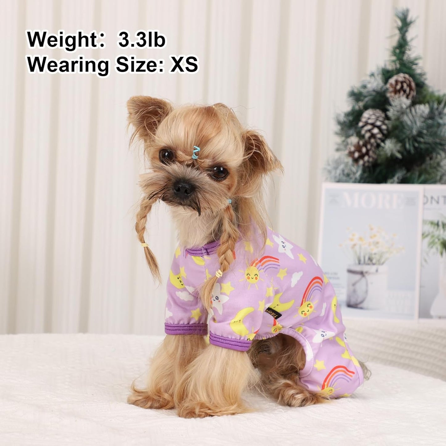 Dog Pajamas Pjs Dog Clothes for Small Dogs Girl - Boy - Small Size Dogs, Soft Stretchy Puppy Clothes Doggie Onesies Cat Pet Jammies Outfit for Chihuahua, Yorkie, Star Purple, S