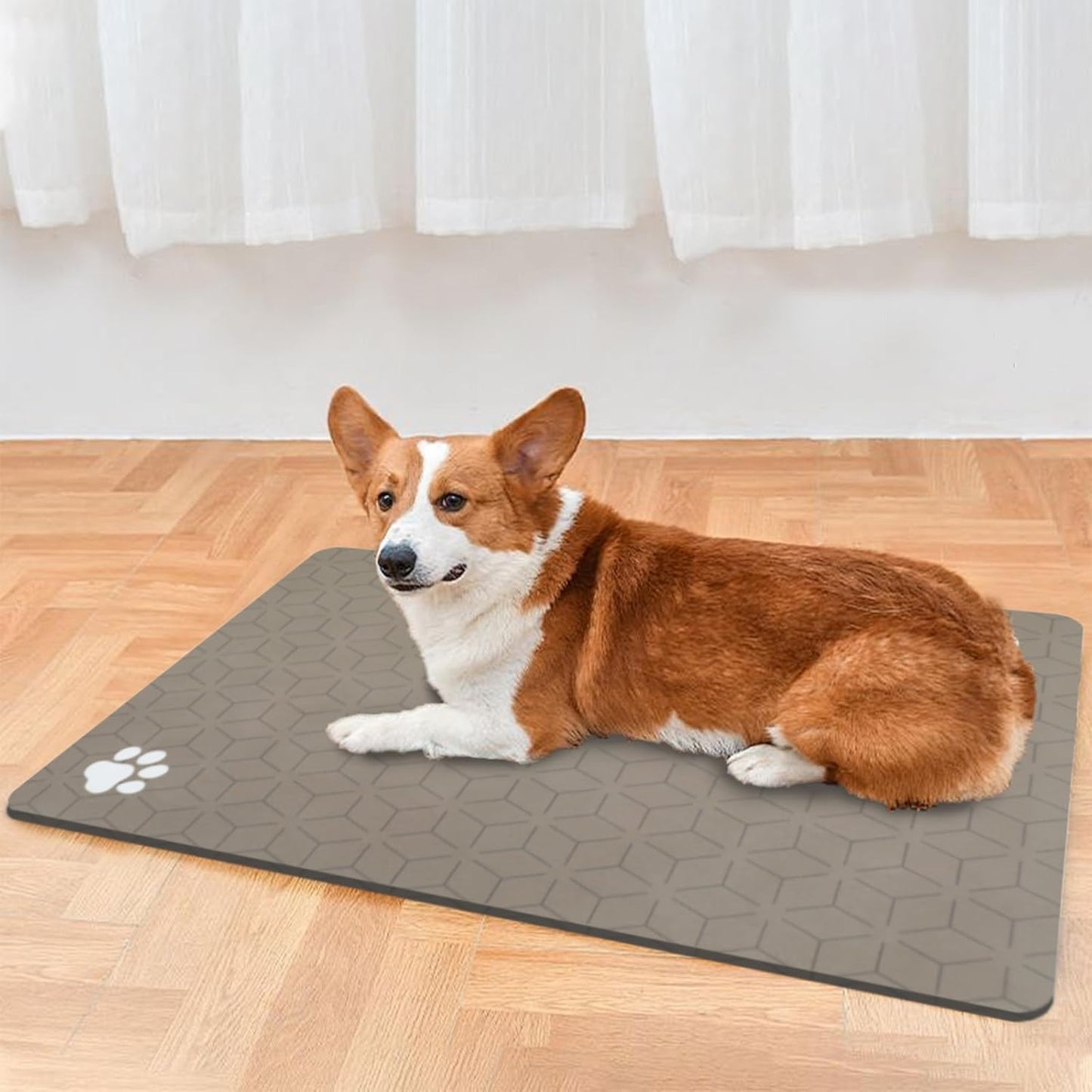 Le courant Pet Feeding Mat-Absorbent Pet Placemat for Feeding Bowl, with Waterproof Rubber Backing, Quick Dry Water Dispenser Mat for Dog and Cat,Brown.Dog Paw-15.7x23.6 in