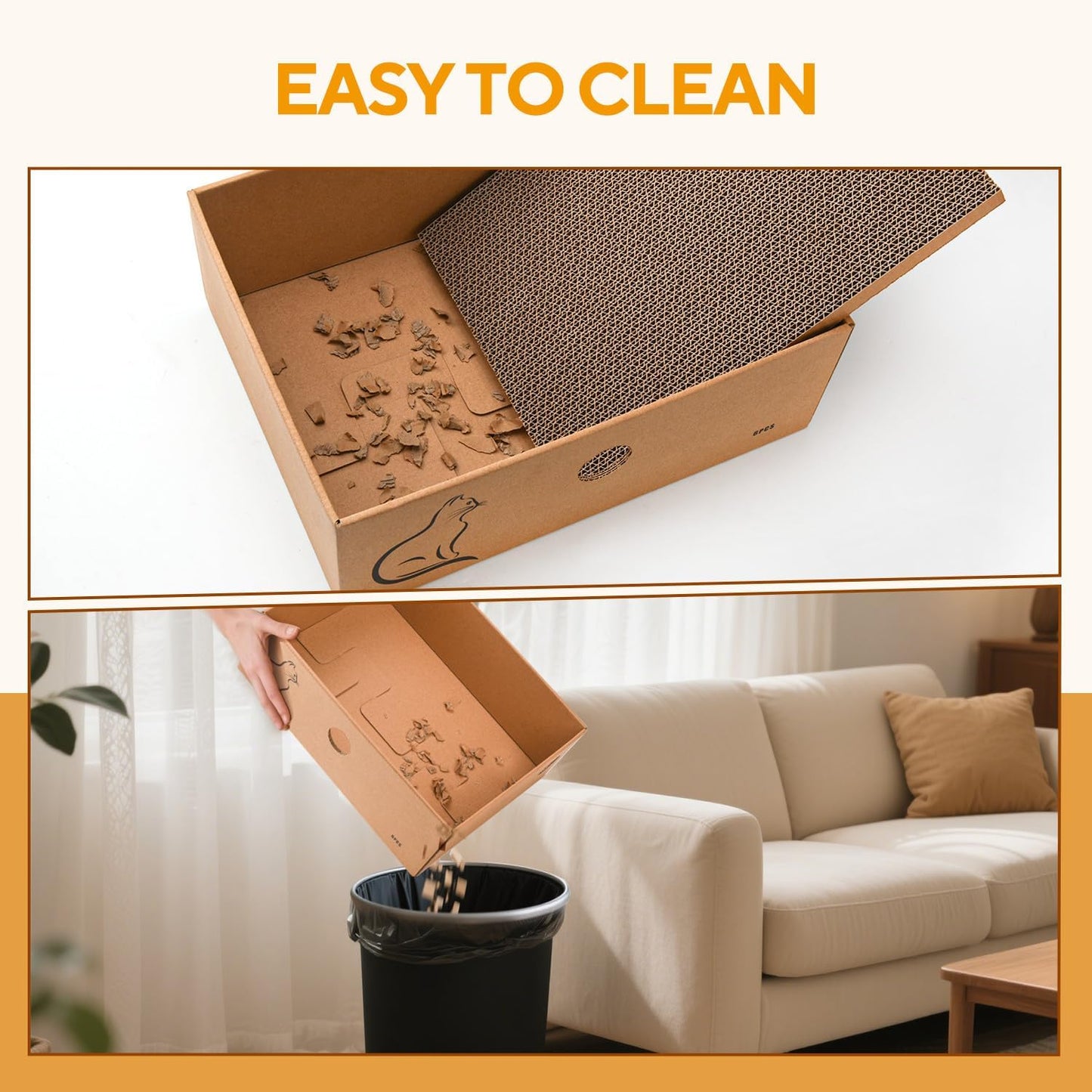 AUSCAT Cat Scratcher Box with 6PCS Cat Scratching Board, Cardboard Cat Scratchers for Indoor Cats, Reversible Cat Scratch Pads for Small Medium Kittens, 14.6" L x 10.9" W x 5.2" H