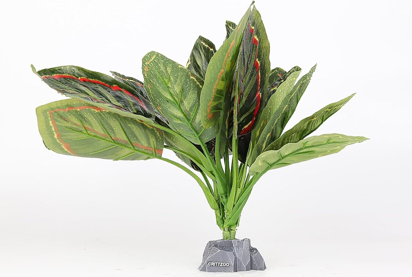 Reptile Terrarium Plants, Bearded Dragon Tank Decor Accessories For Ball Python Leopard Gecko Tree Frog Tarantula Lizard Corn Snake Tortoise Chameleon Crested Gecko - Fake Goeppertia Red Edge