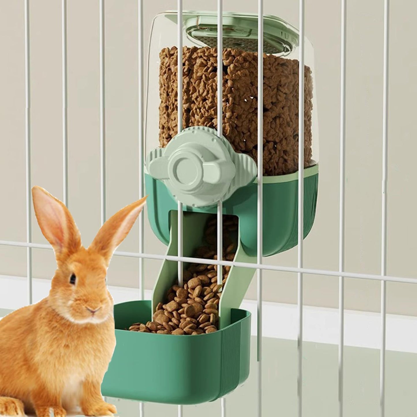 Pet Hanging Automatic Feeders Drinking Bowls，Gravity Rabbit Feeder and Water Set，Cage Cat Food Bowl Feeding Station for Puppy Kitten Chinchilla Hedgehog Guinea Pig Ferret (Green-Food)