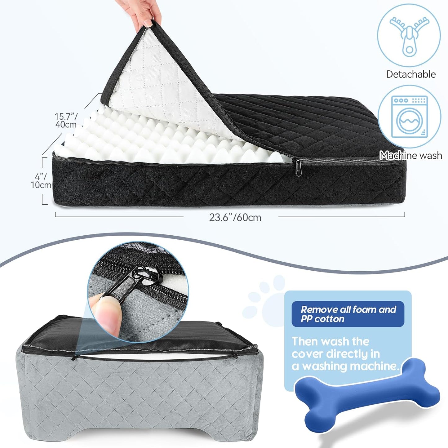 Dog Car Seat for Medium/Large Dogs,Dog Booster Seat for Dog Under 50lbs or 2 Small Dogs, Detachable and Washable Pet Car Seat,Multi-Functional Travel Dog Bed & Dog Sofa(Black/Grey)