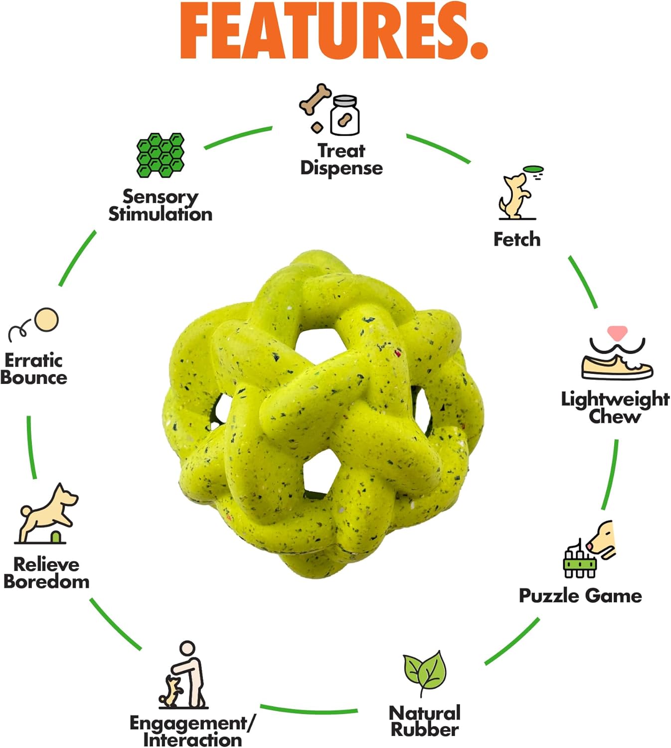 Max Fusion with Nike Grind, Arlee Gyro Treat Dispensing Dog Toy, Durable Dog Treat Toy, L