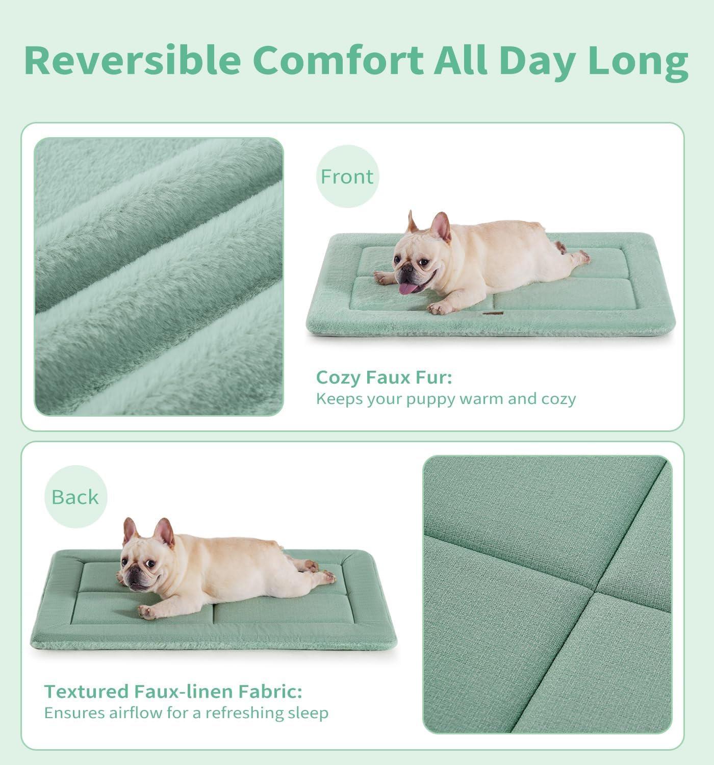 Made4Pets Dog Crate Pad Bed for Large Dogs, Washable & Reversible, Anti-Slip Kennel Mat for Cozy Sleeping, Soft Fluffy Dog Bed for Indoor & Outdoor Use, 41"x29", Green