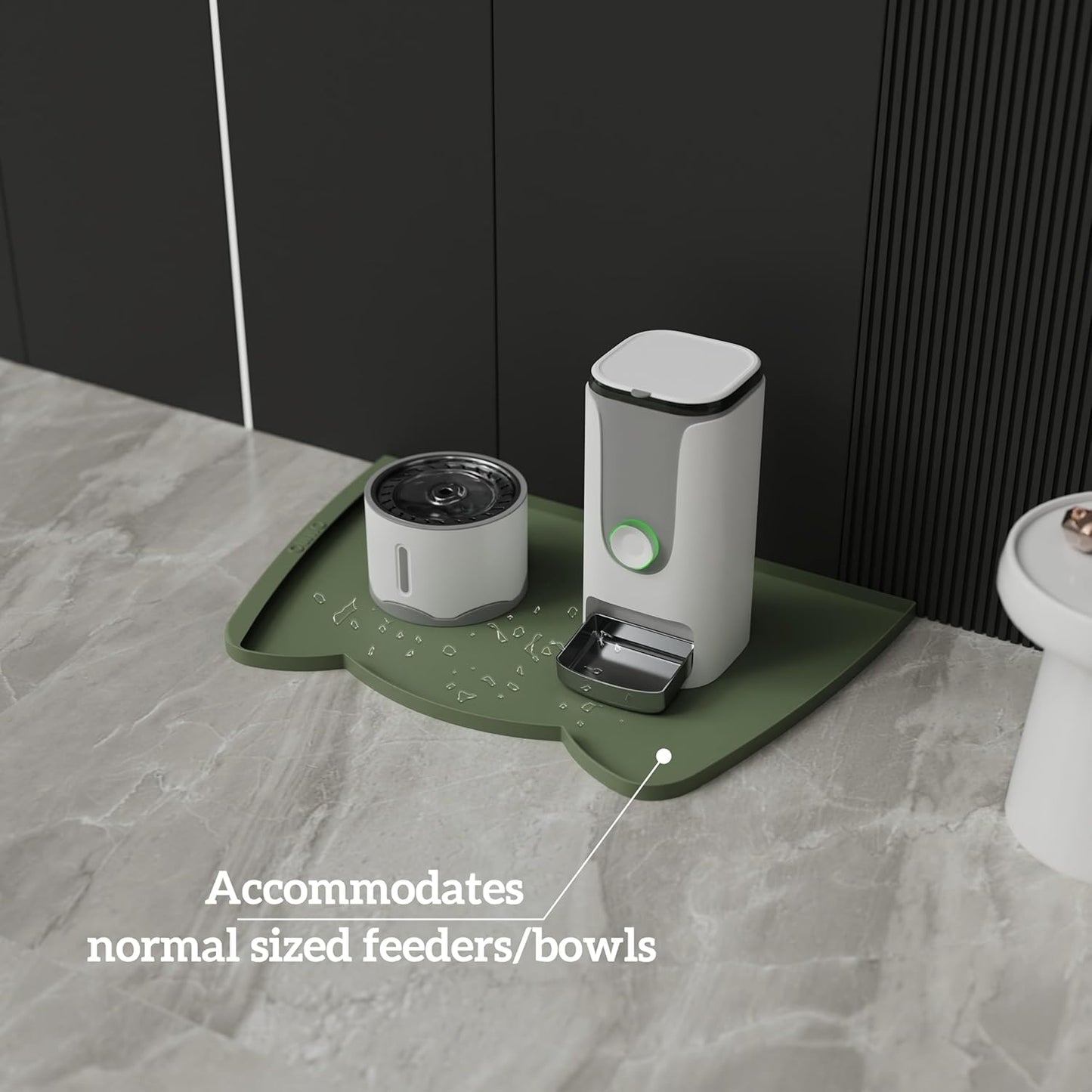 OHMO Dog Food Mat(Camo Green, 24 * 15'') w/Residue Collection Pocket Silicone Pet Feeding Mat for Floor High Edges Anti Spills Waterproof Cat Water Bowl Tray, Easy Clean Placemat