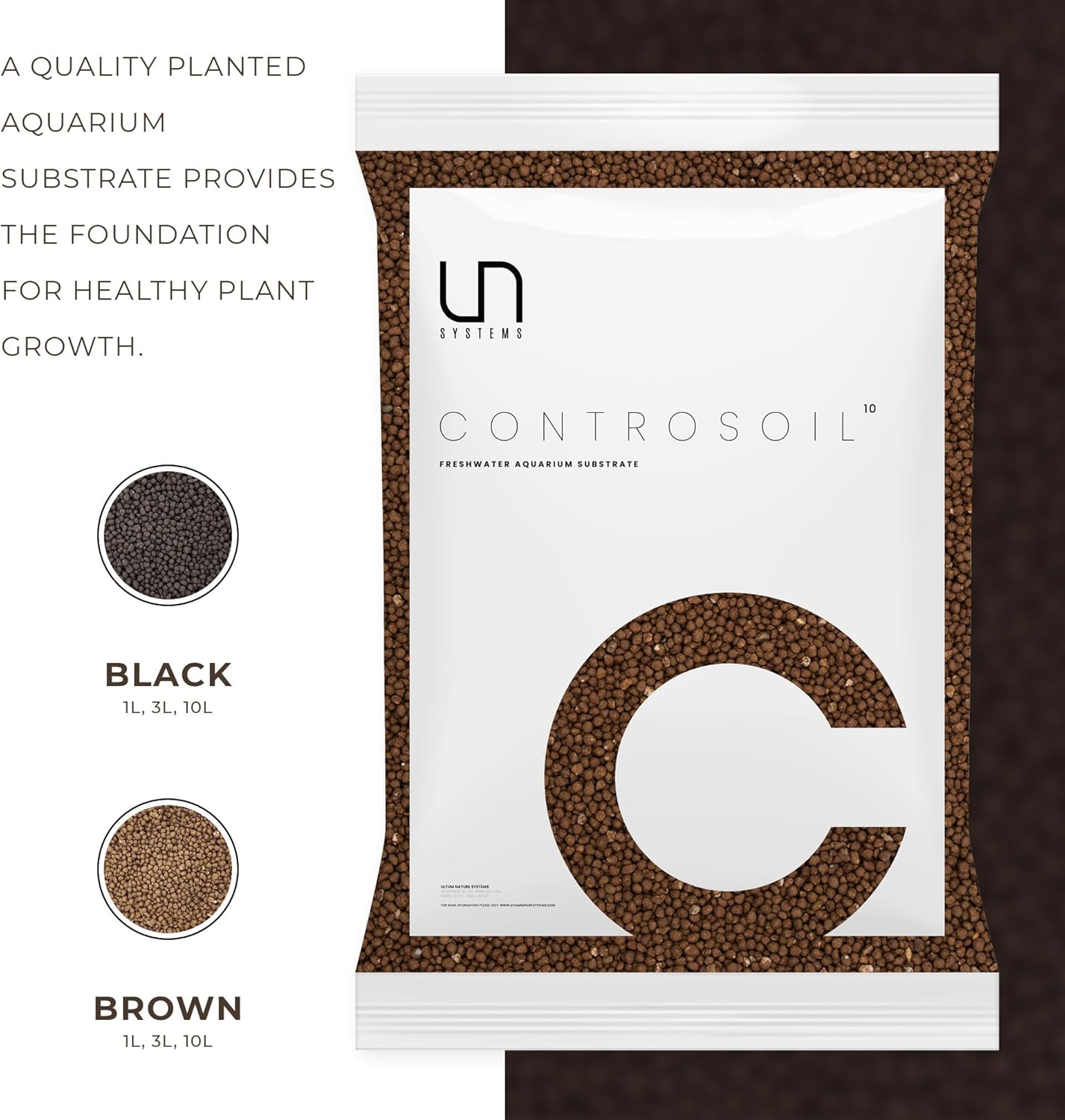 Ultum Nature Systems Controsoil - Freshwater Aqua Soil Substrate for Fish, Shrimp, Live Plant Propagation and Aquascaping - 6.8pH Low Ammonia, Volcanic Ash - Brown, Extra Fine (1 Liter | 2LB)