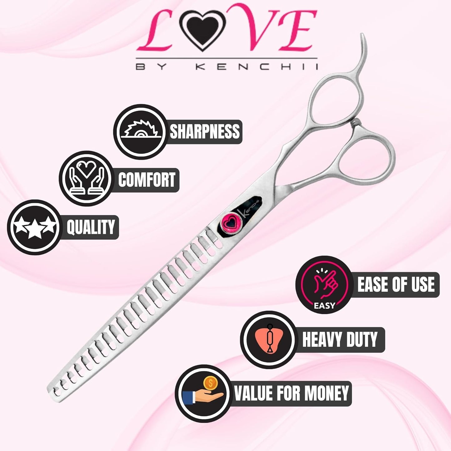 Kenchii Love Dog Grooming Scissors, 22 Tooth Blender Shears, Dog Scissors for Grooming, Professional Pet Grooming Scissors, Heavy Duty, Durable and Sharp