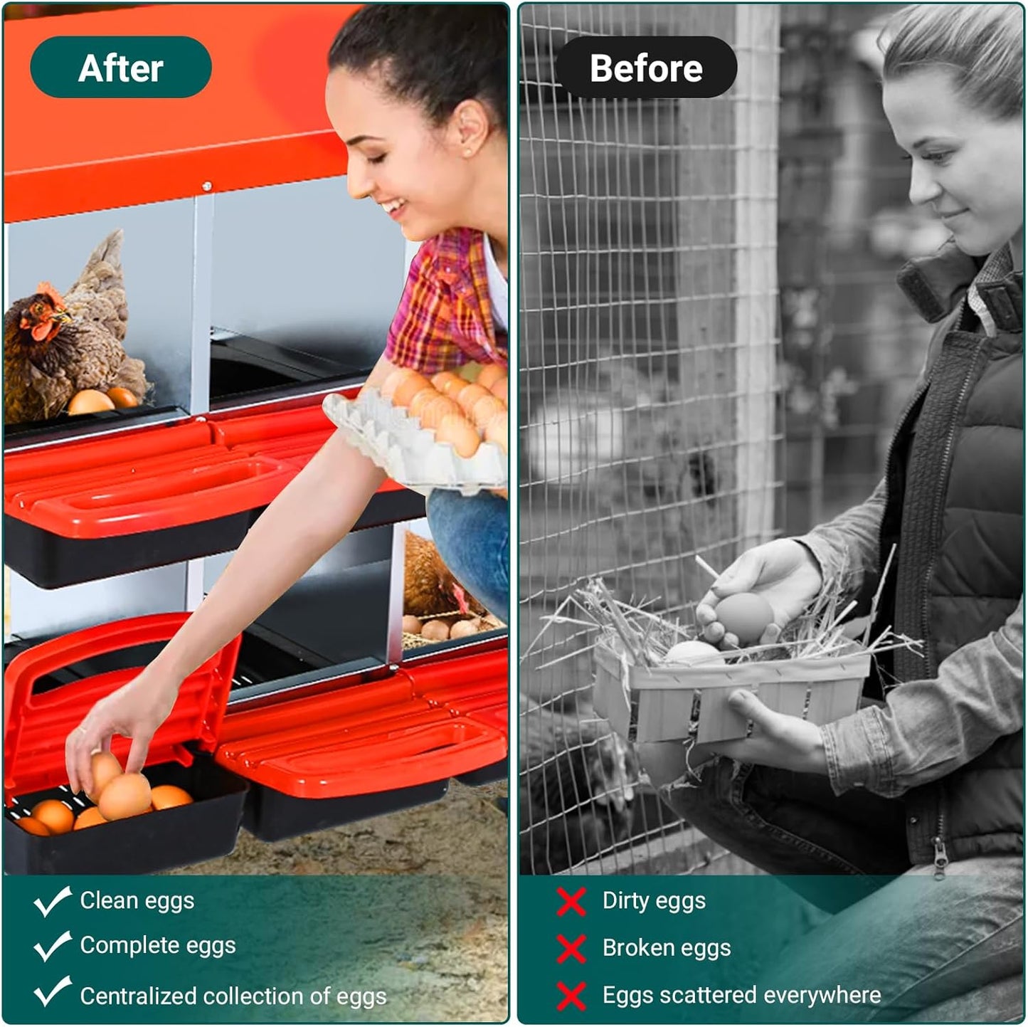 Nesting Boxes for Chickens, Chickens Laying Boxes for Chicken Coop with Legs, 8 Compartments Chicken Nesting Boxes, with Removable Tray, Easy Cleaning, for Hens Outdoor Chicken Coop Farm Yard, Red