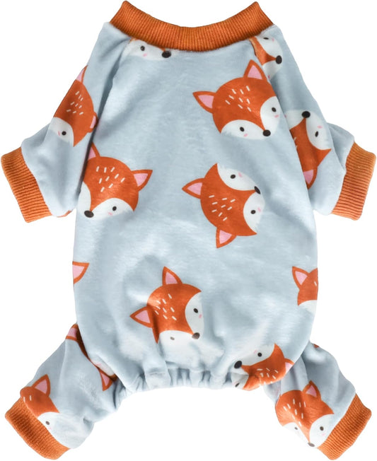 Fitwarm Funny Fox Dog Pajamas, Warm Dog Onesie, Dog Clothes for Small Dogs Girl Boy, Lightweight Velvet, Pet Outfit, Gray, Orange, Medium