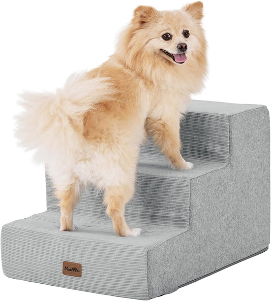 Made4Pets Dog Stairs for Small Dogs, Extra Wide Dog Steps for Bed Couch Sofa and Chair, 35D Foam Pet Steps for Small Dogs and Cats, Non-Slip Bottom Pet Stairs, Light Grey, 3 Steps