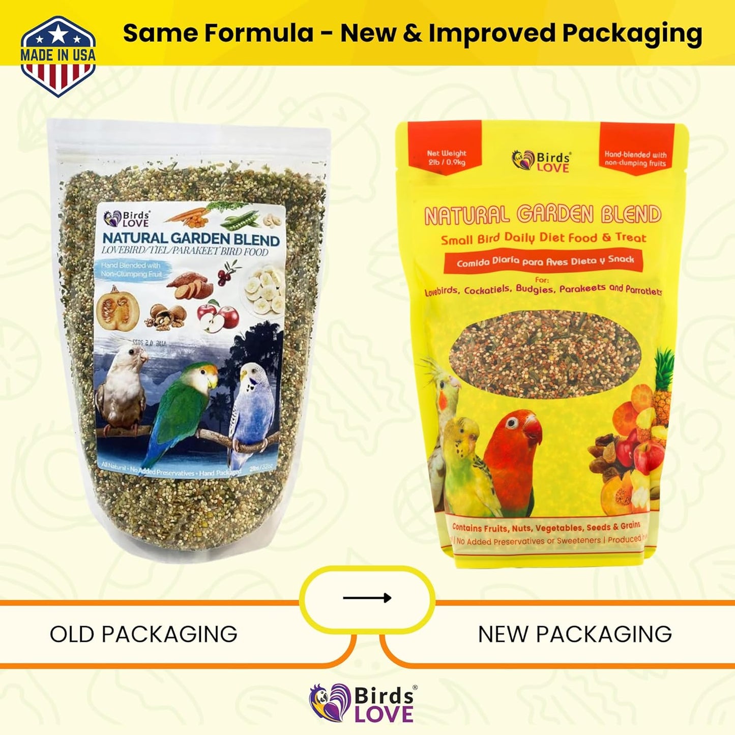 Birds LOVE All Natural Garden Blend Bird Food for Small Birds - Lovebirds, Cockatiels, Parakeets and Parrotlets 2lb